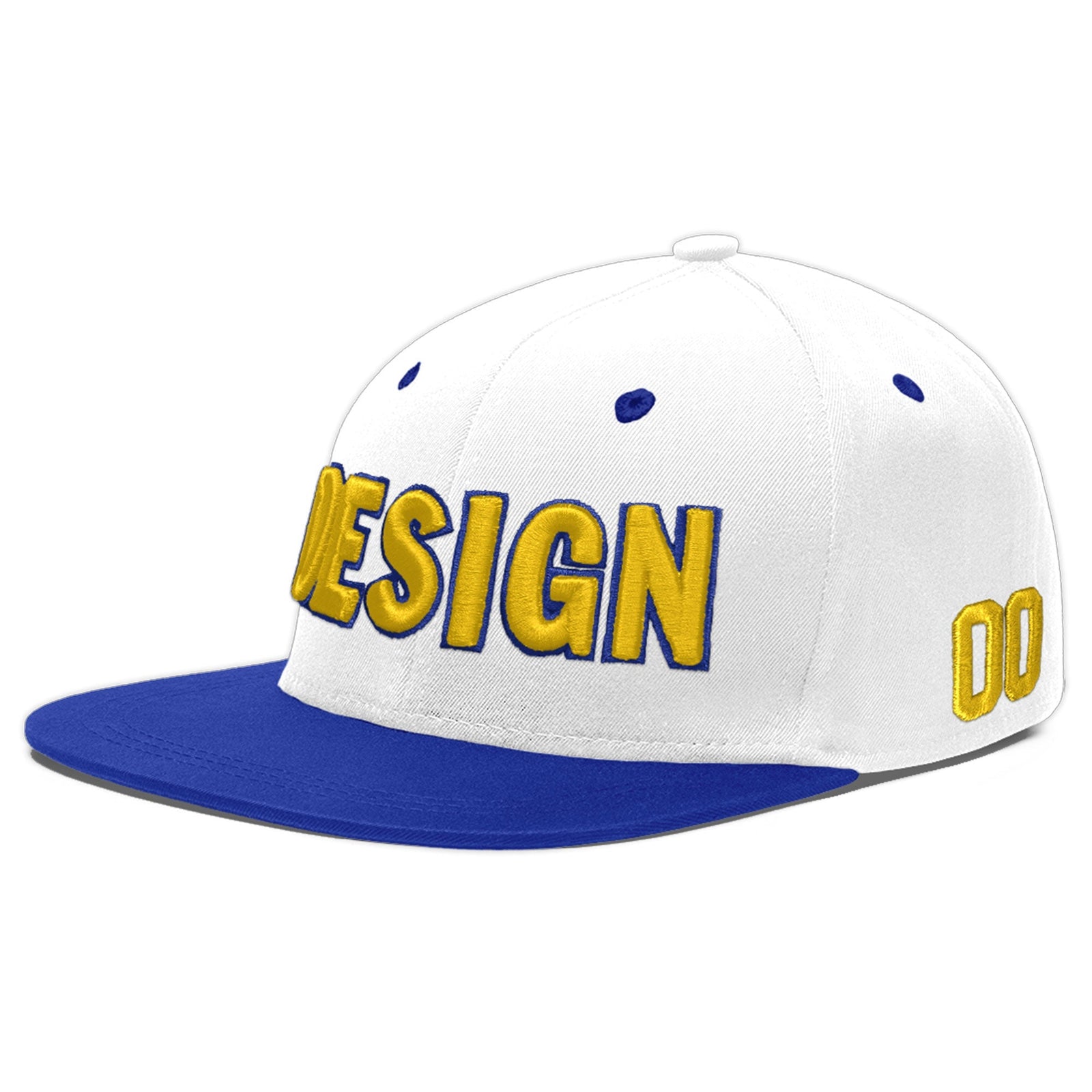 Custom White Royal Blue 3D Puff Embroidery Flat Embroidery Casual Sport Baseball Cap