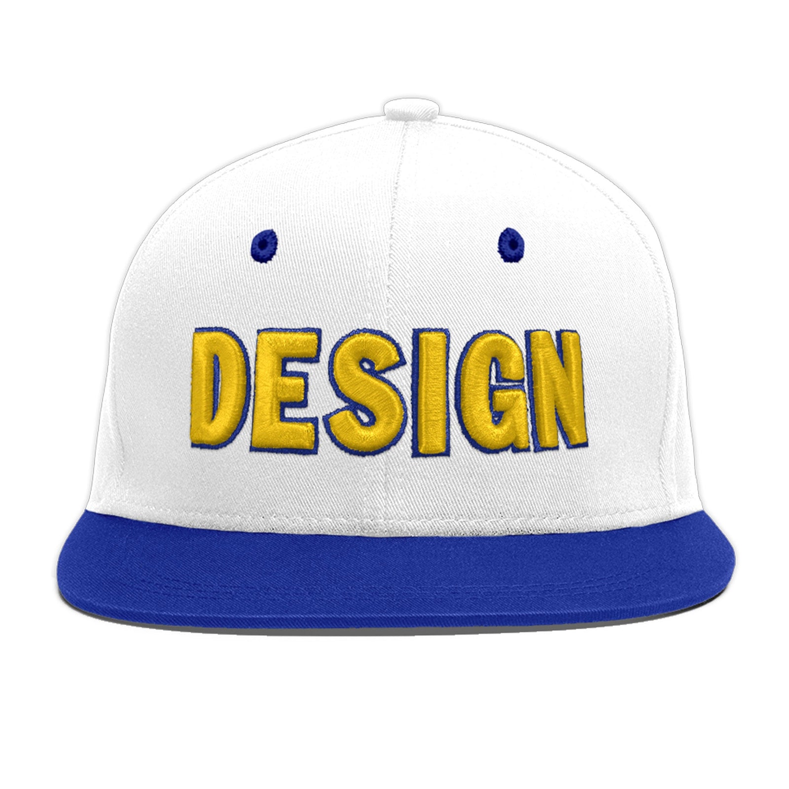 Custom White Royal Blue 3D Puff Embroidery Flat Embroidery Casual Sport Baseball Cap