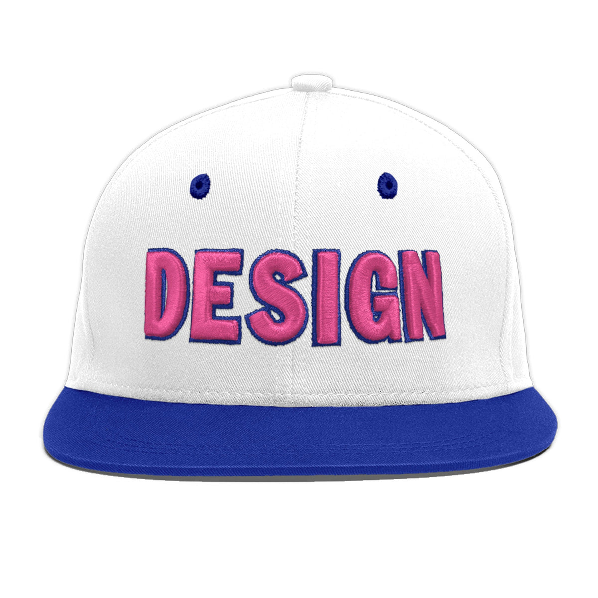 Custom White Royal Blue 3D Puff Embroidery Flat Embroidery Casual Sport Baseball Cap