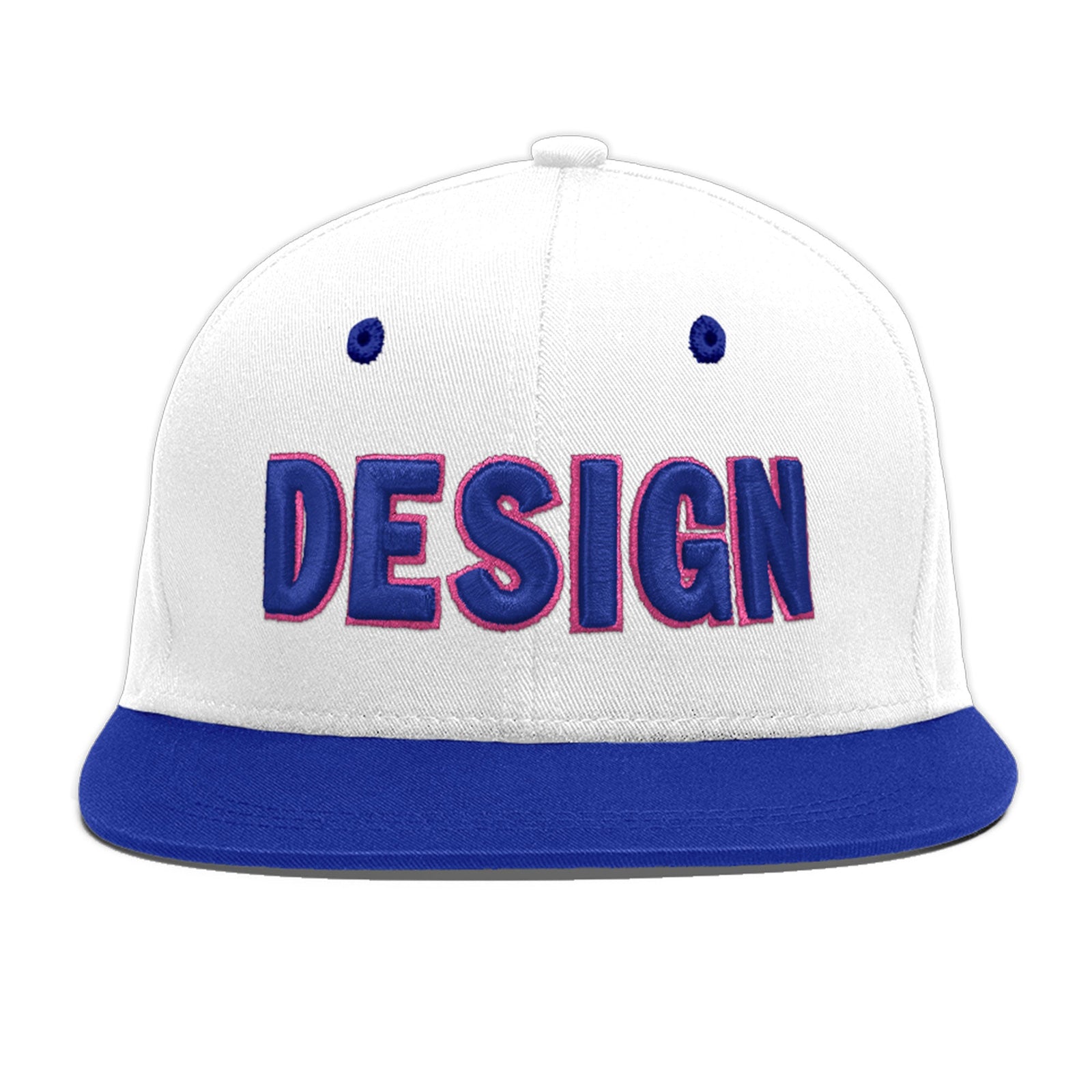 Custom White Royal Blue 3D Puff Embroidery Flat Embroidery Casual Sport Baseball Cap