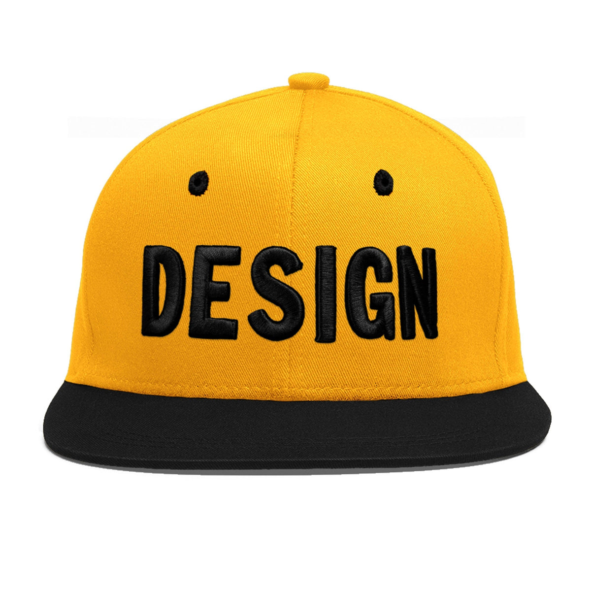 Custom Gold Black 3D Puff Embroidery Flat Embroidery Casual Sport Baseball Cap