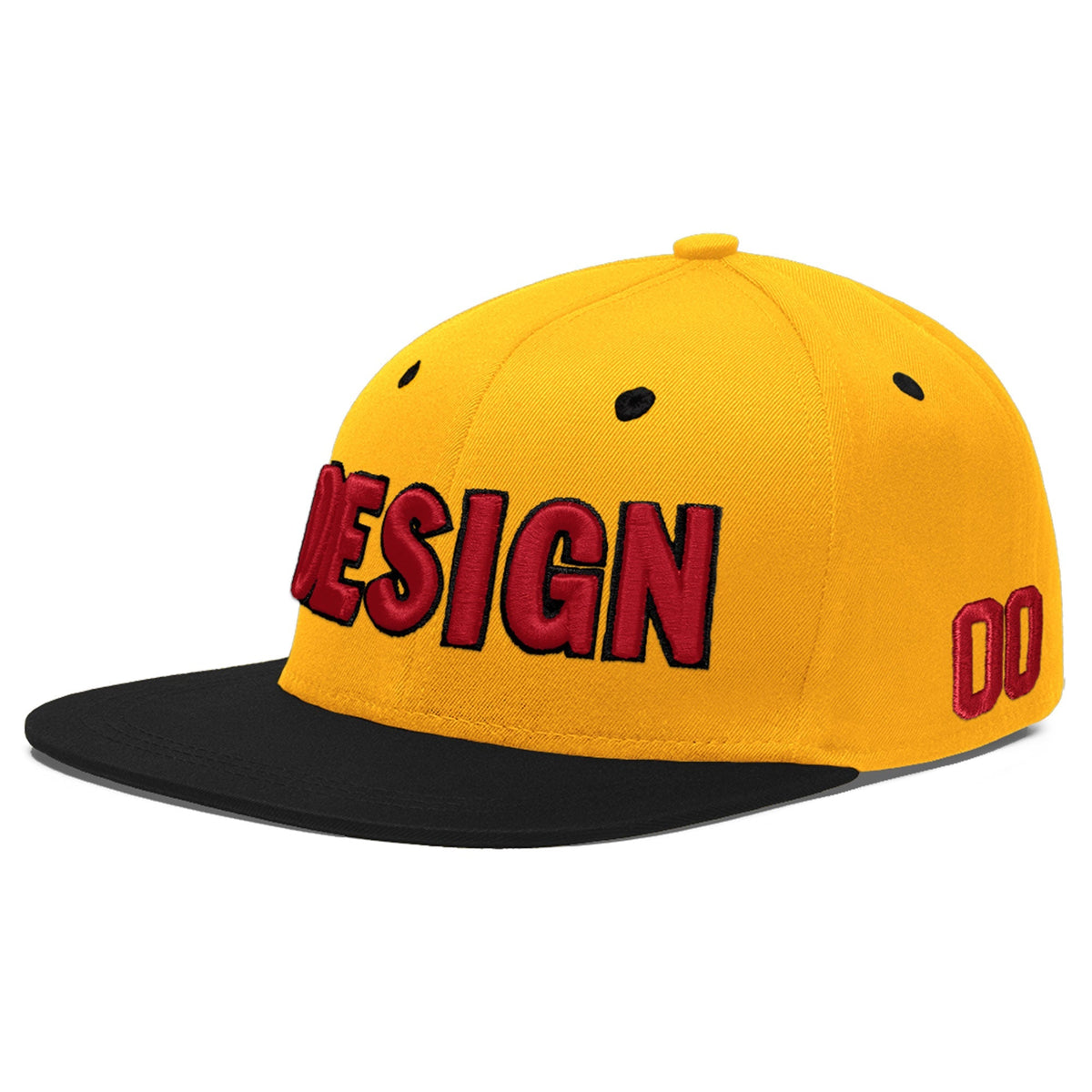 Custom Gold Black 3D Puff Embroidery Flat Embroidery Casual Sport Baseball Cap