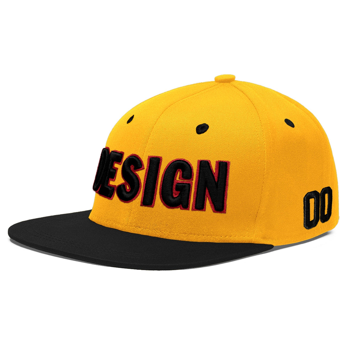 Custom Gold Black 3D Puff Embroidery Flat Embroidery Casual Sport Baseball Cap