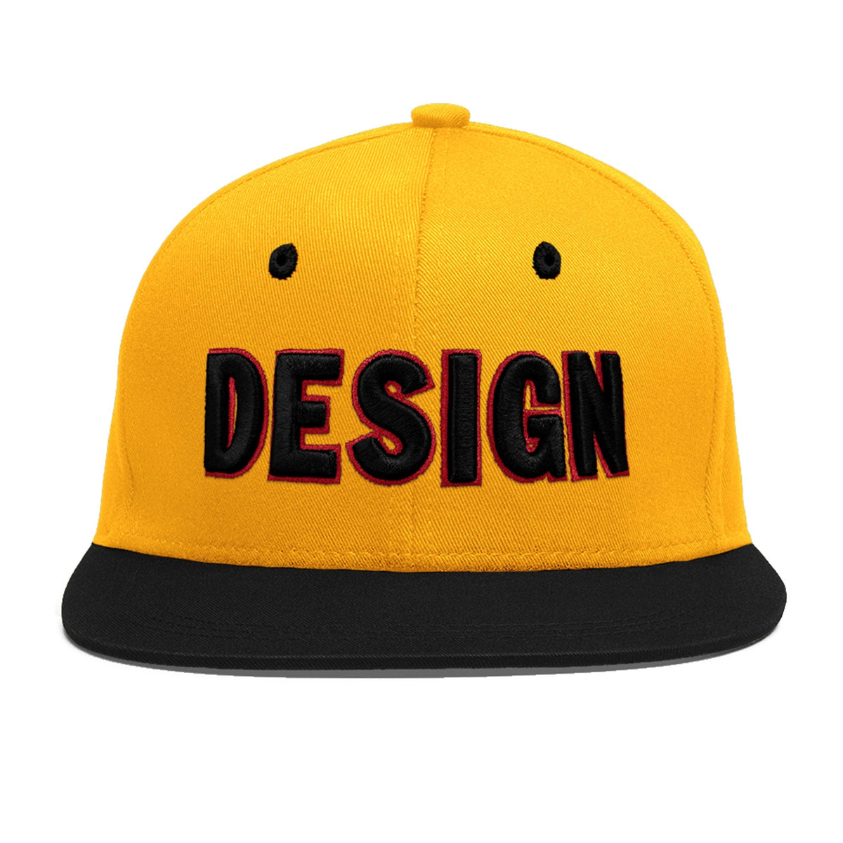 Custom Gold Black 3D Puff Embroidery Flat Embroidery Casual Sport Baseball Cap