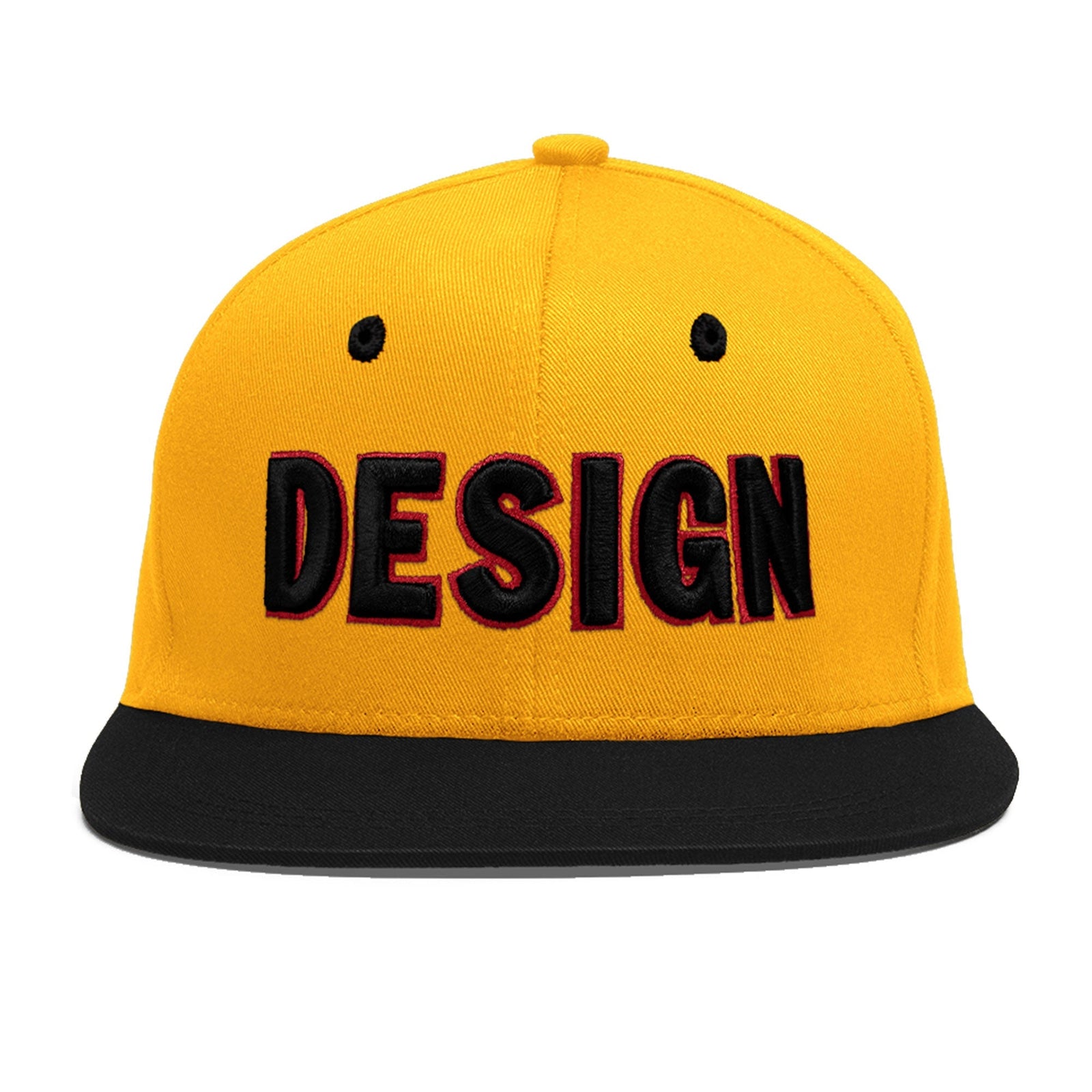 Custom Gold Black 3D Puff Embroidery Flat Embroidery Casual Sport Baseball Cap