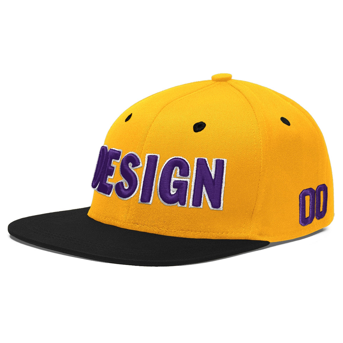 Custom Gold Black 3D Puff Embroidery Flat Embroidery Casual Sport Baseball Cap