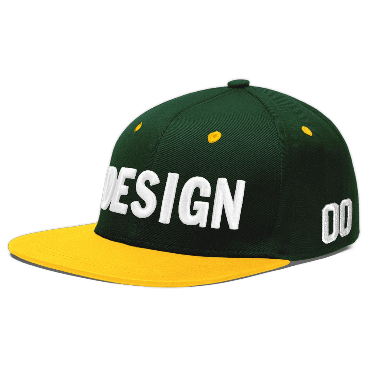 Custom Green Gold 3D Puff Embroidery Flat Embroidery Casual Sport Baseball Cap