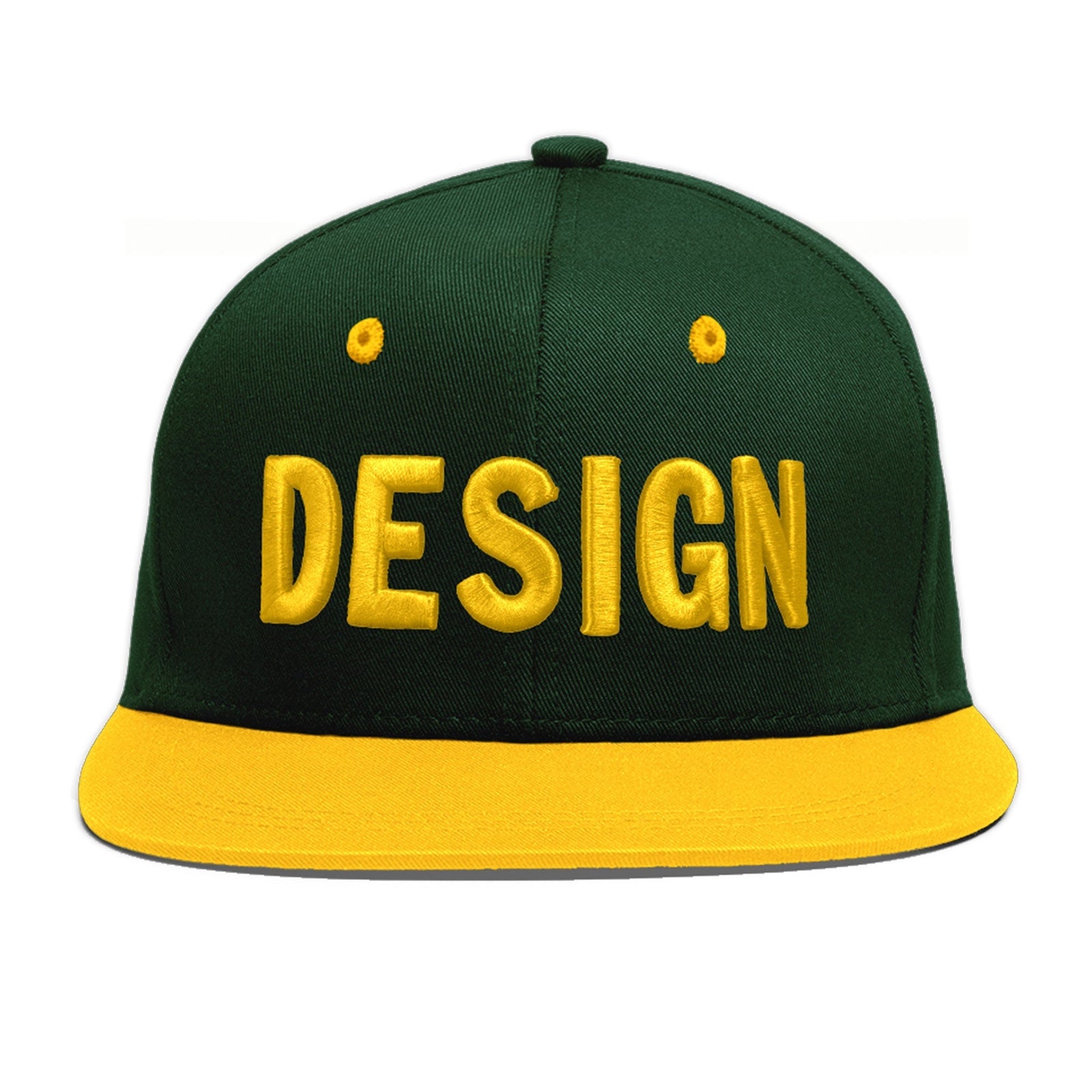 Custom Green Gold 3D Puff Embroidery Flat Embroidery Casual Sport Baseball Cap