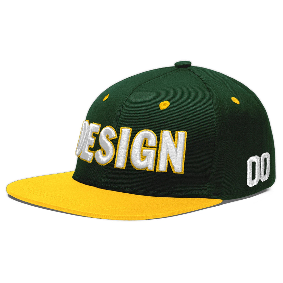 Custom Green Gold 3D Puff Embroidery Flat Embroidery Casual Sport Baseball Cap