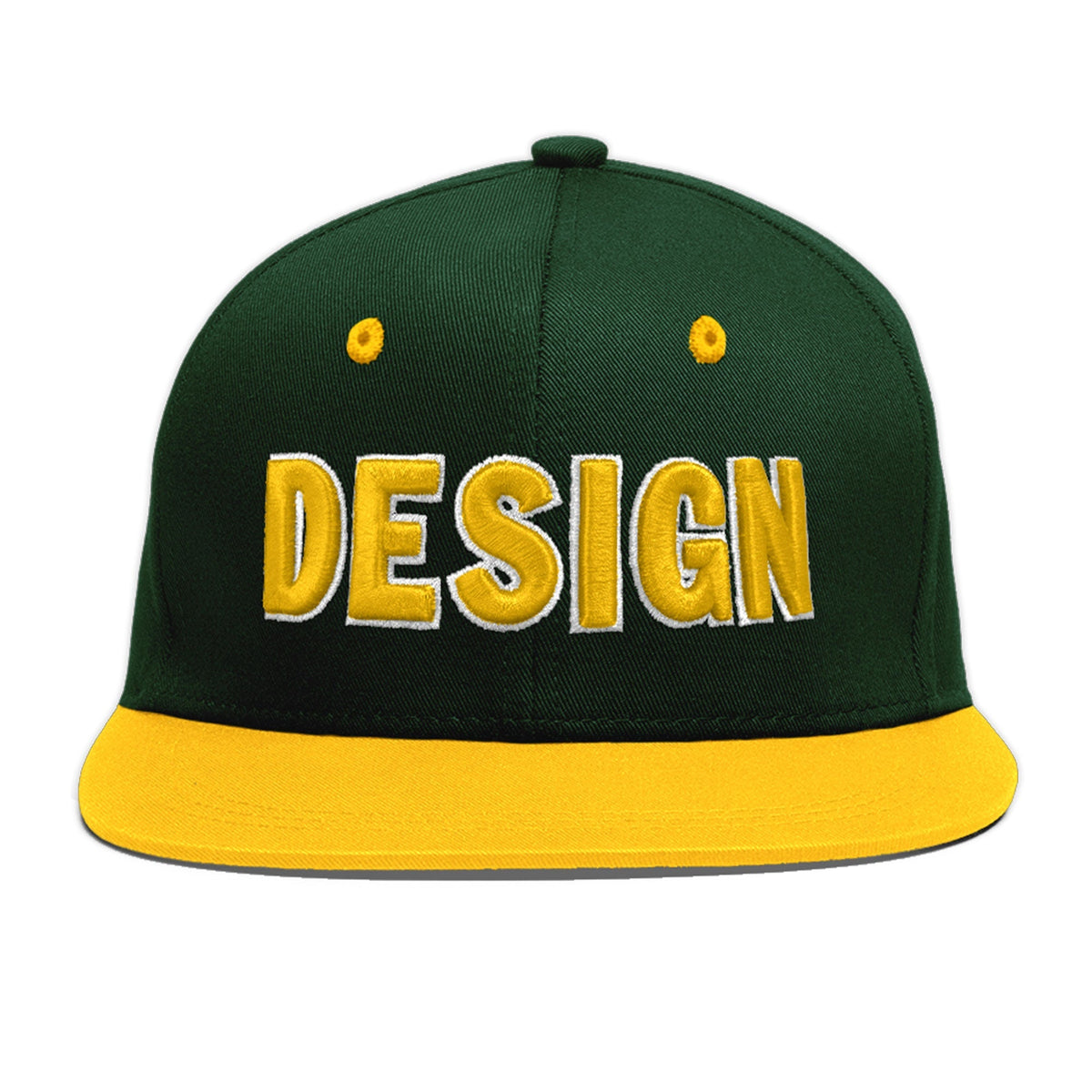 Custom Green Gold 3D Puff Embroidery Flat Embroidery Casual Sport Baseball Cap