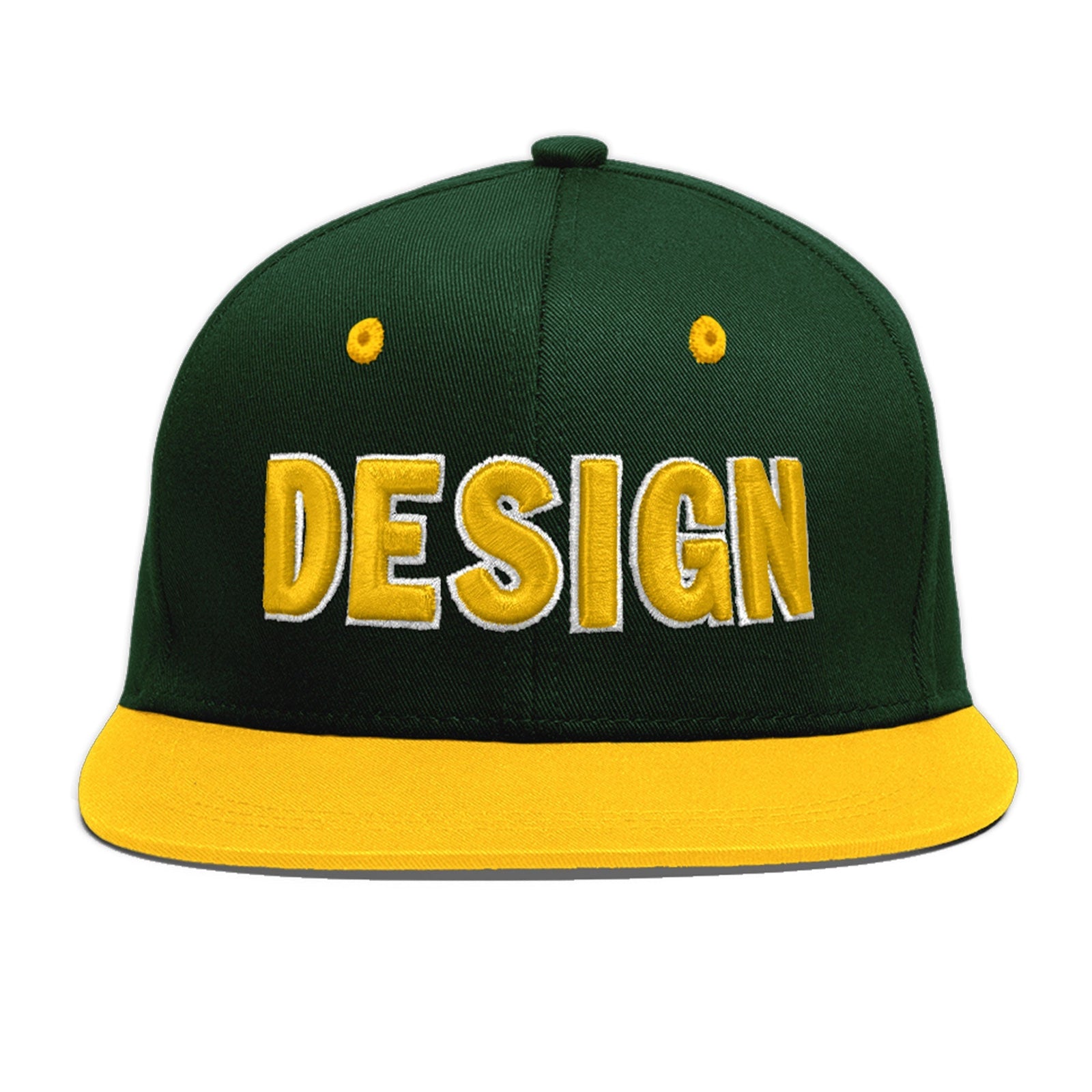 Custom Green Gold 3D Puff Embroidery Flat Embroidery Casual Sport Baseball Cap