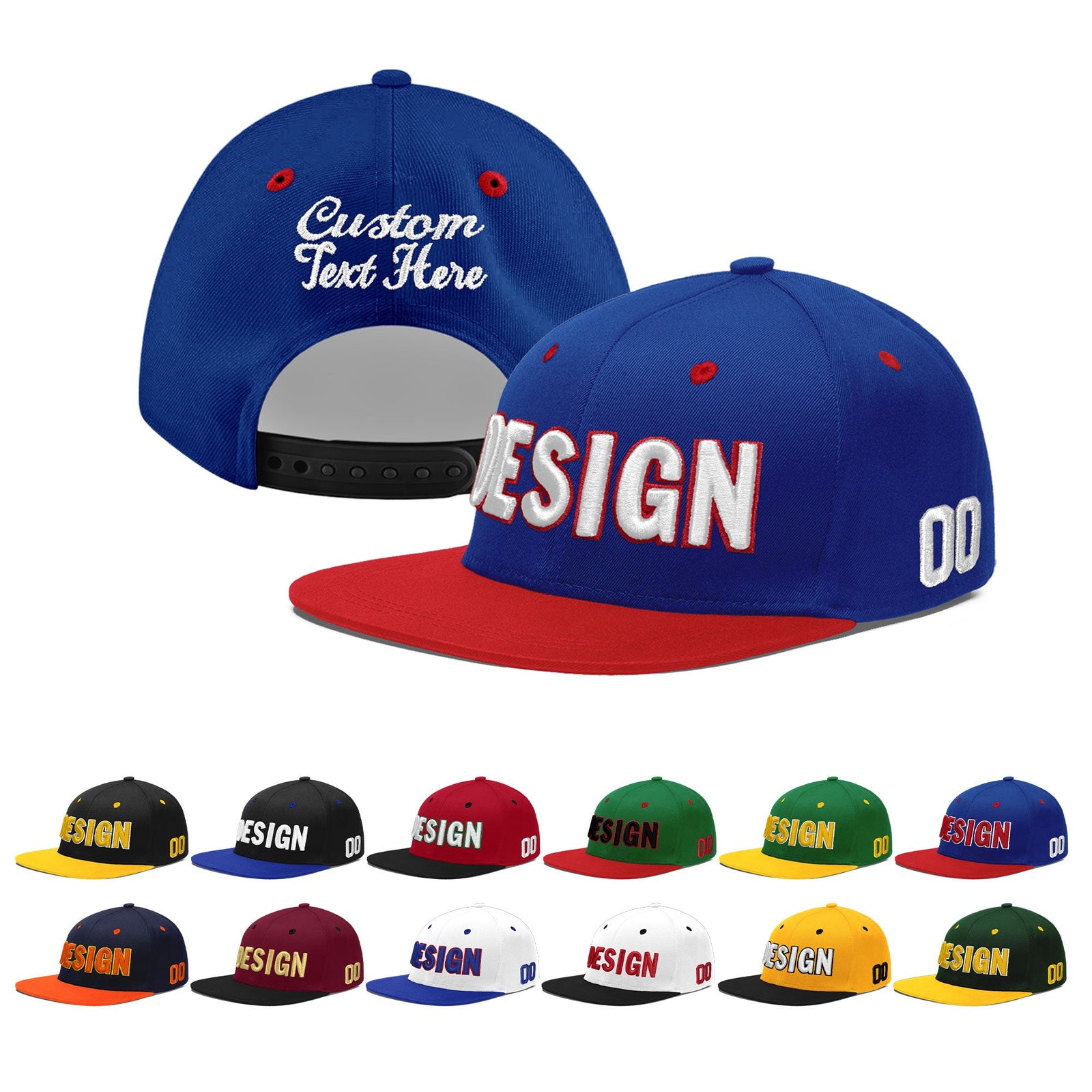 Custom Royal Blue Red 3D Puff Embroidery Flat Embroidery Casual Sport Baseball Cap