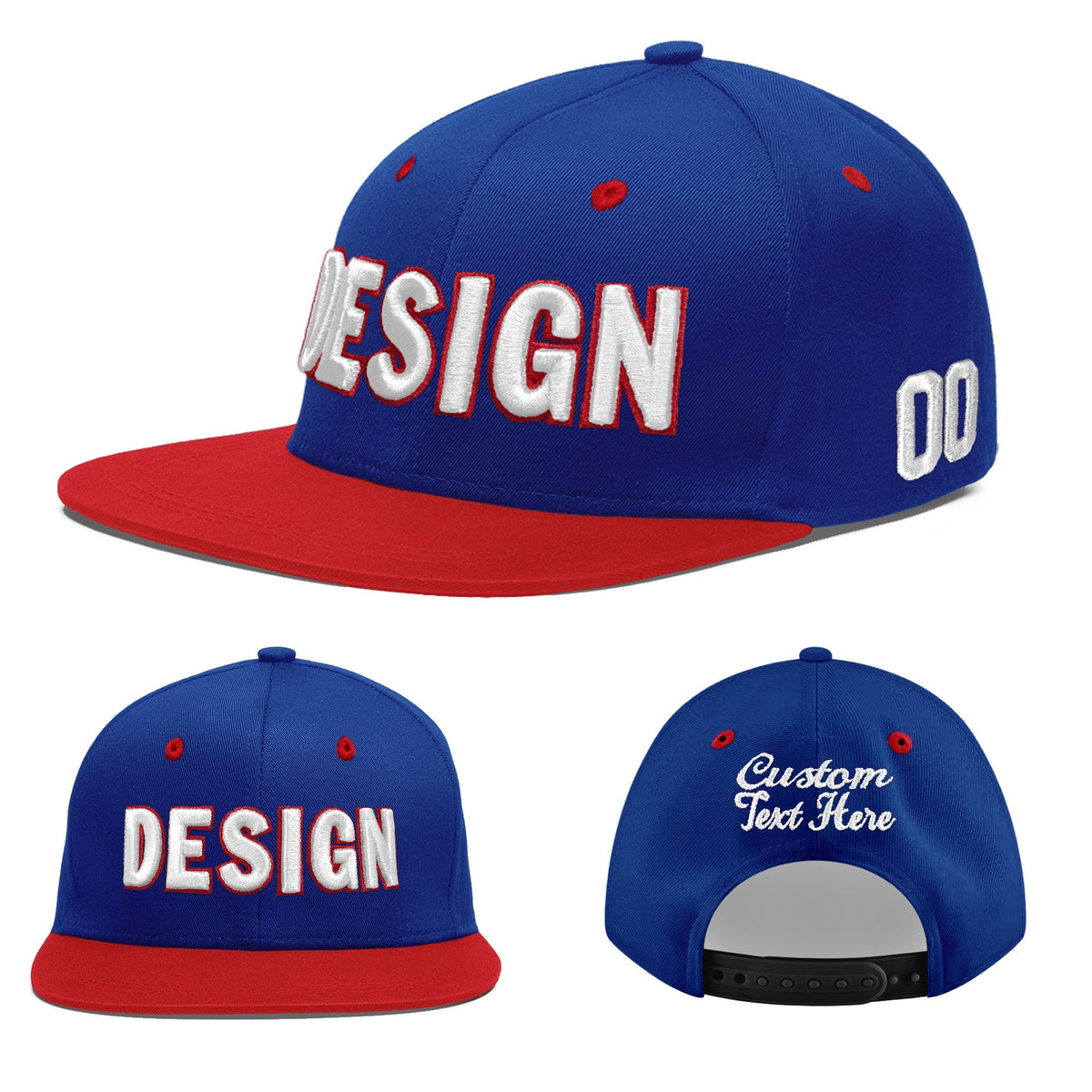 Custom Royal Blue Red 3D Puff Embroidery Flat Embroidery Casual Sport Baseball Cap