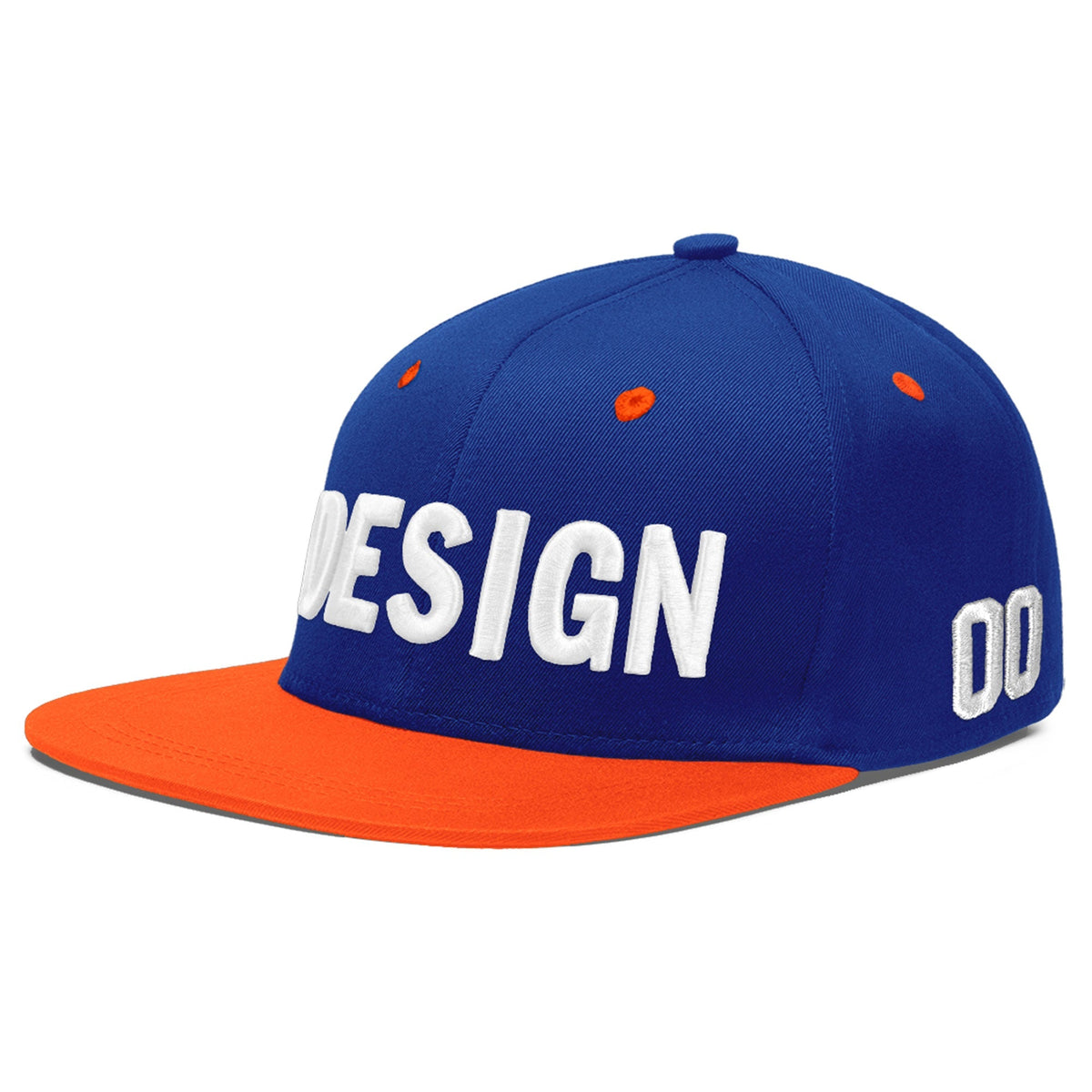 Custom Royal Blue Orange 3D Puff Embroidery Flat Embroidery Casual Sport Baseball Cap