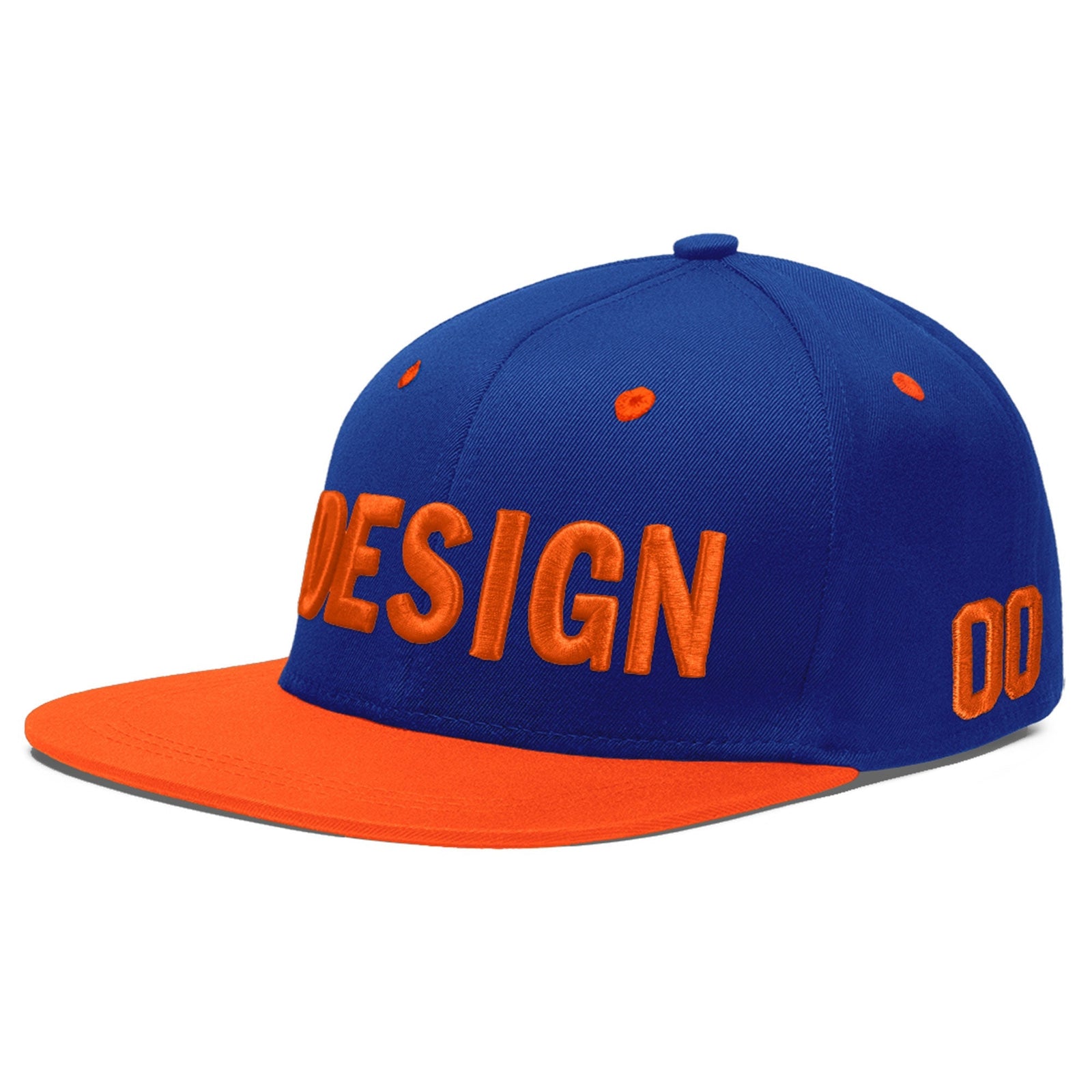 Custom Royal Blue Orange 3D Puff Embroidery Flat Embroidery Casual Sport Baseball Cap
