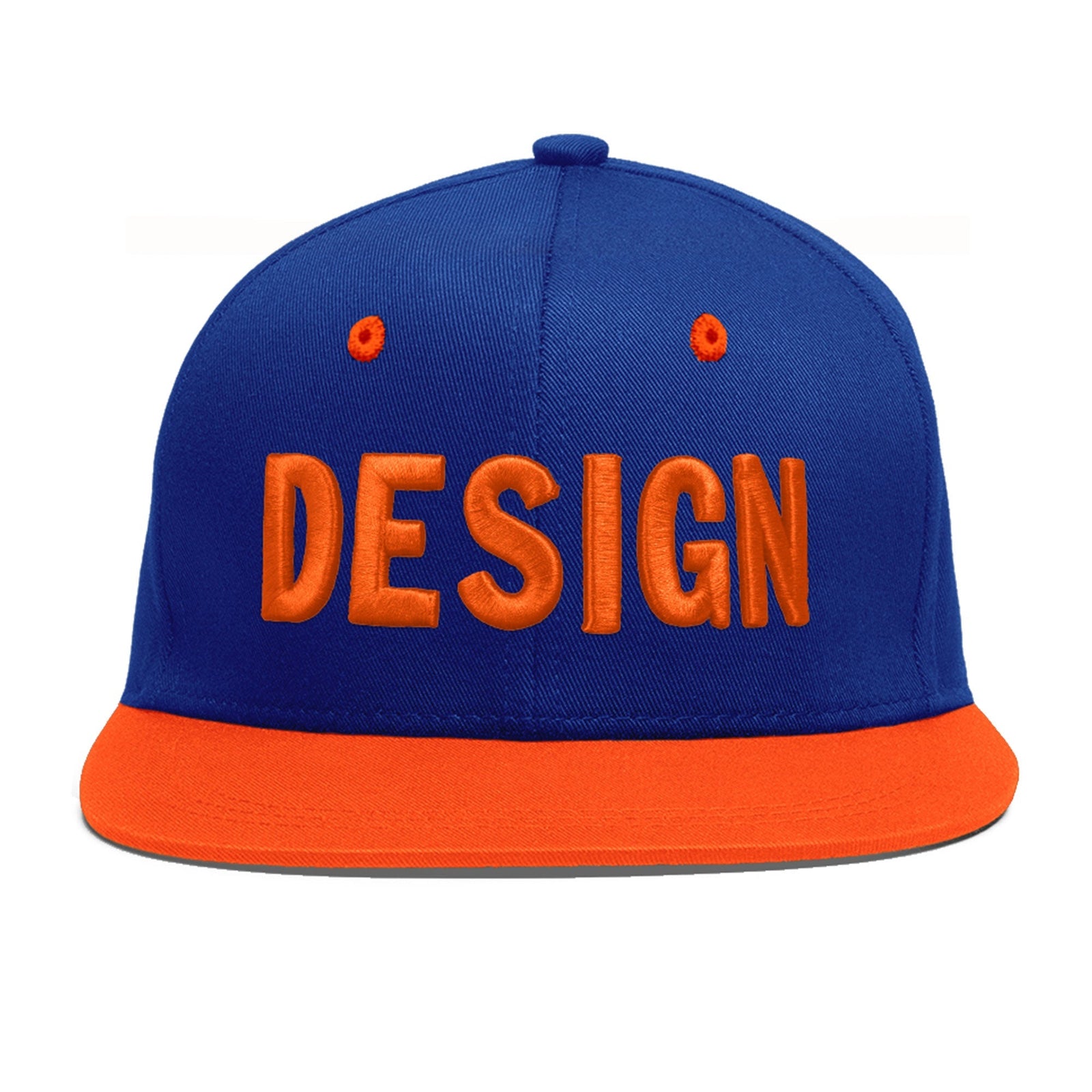 Custom Royal Blue Orange 3D Puff Embroidery Flat Embroidery Casual Sport Baseball Cap