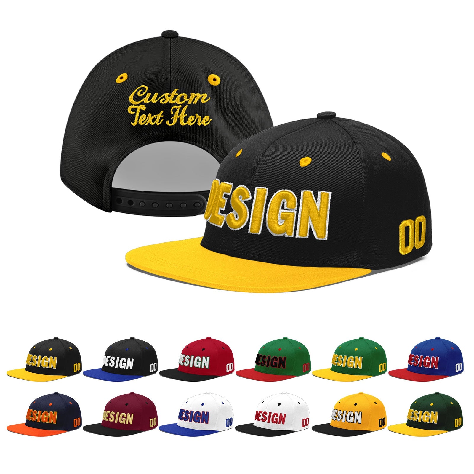 Custom Black Gold 3D Puff Embroidery Flat Embroidery Casual Sport Baseball Cap