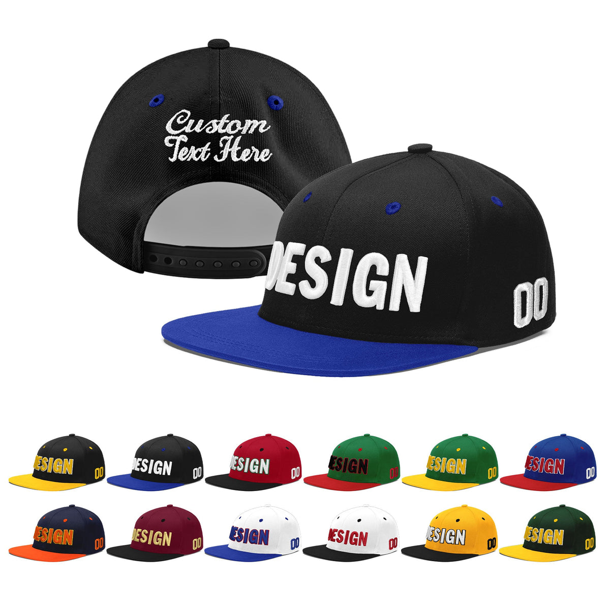 Custom Black Royal Blue 3D Puff Embroidery Flat Embroidery Casual Sport Baseball Cap