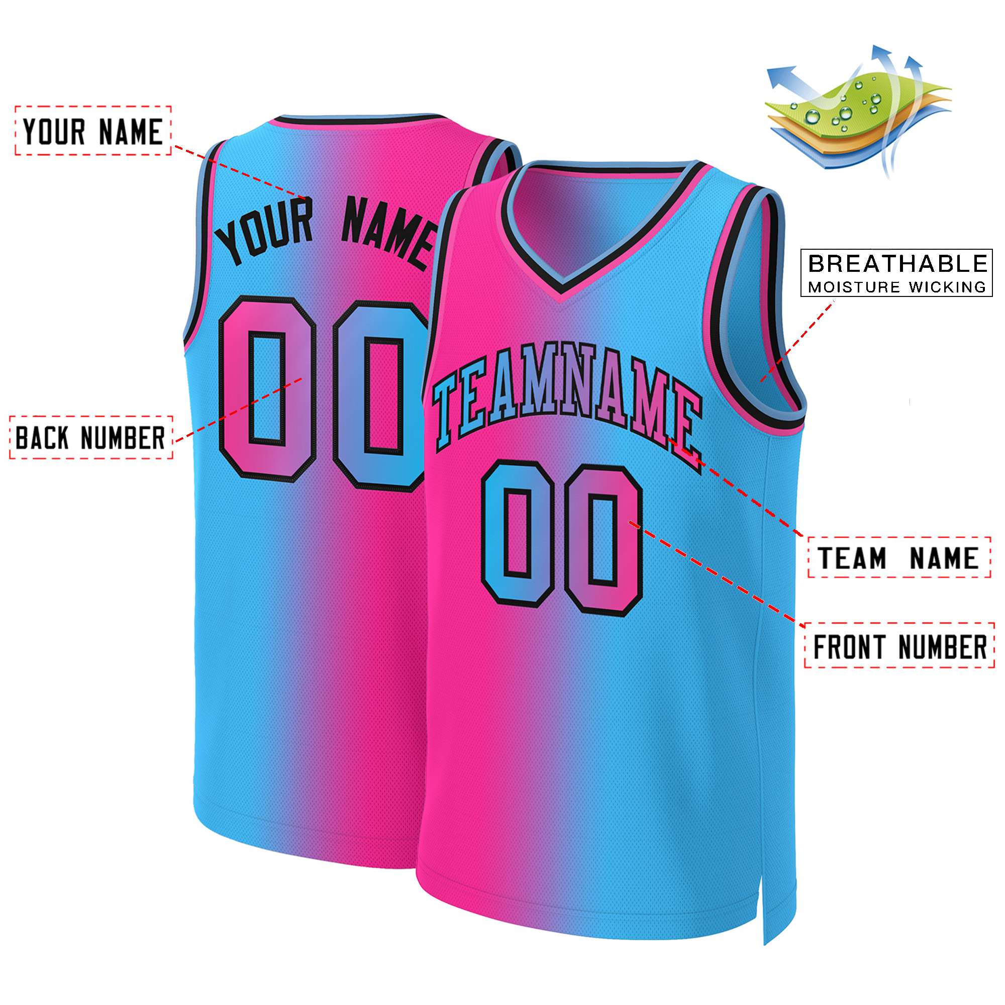 Custom Pink Blue-Black Gradient Fashion Tops Basketball Jersey