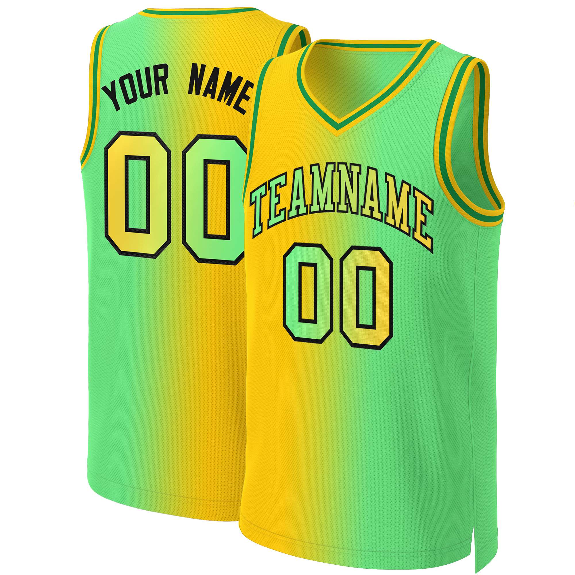 Custom Yellow Neon Green-Black Gradient Fashion Tops Basketball Jersey