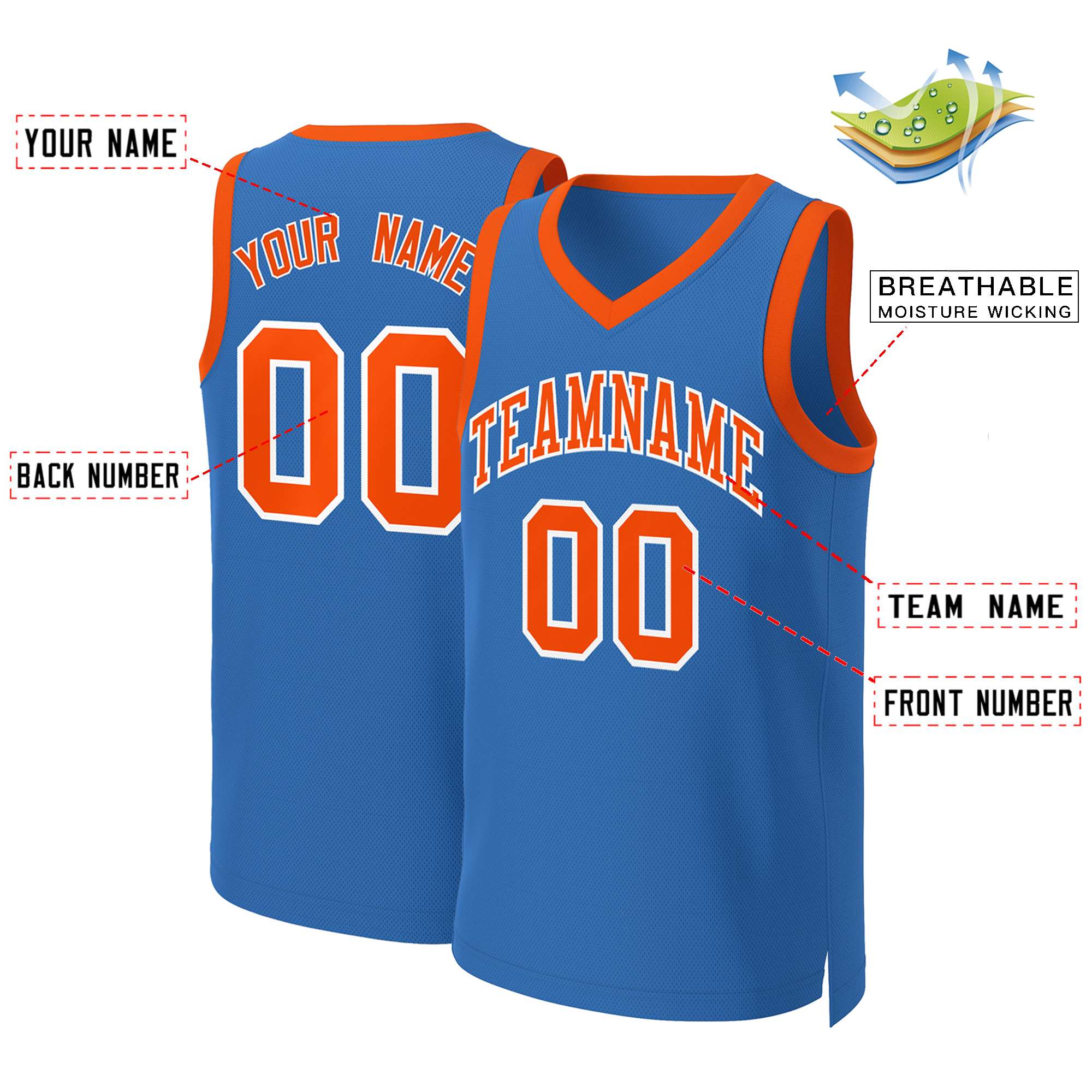 Custom Blue Orange-White Classic Tops Basketball Jersey