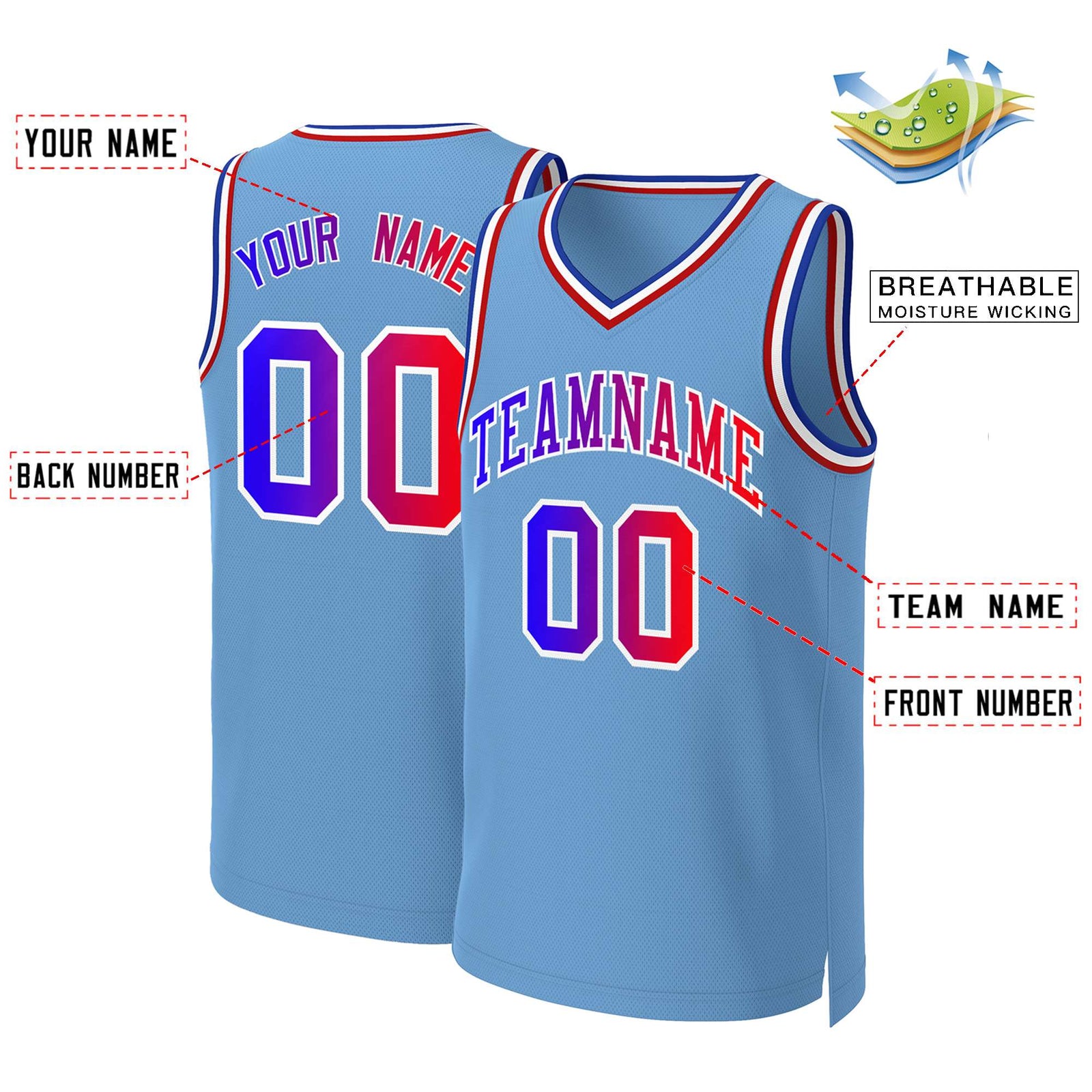 Custom Light Blue Blue-White Classic Tops Basketball Jersey