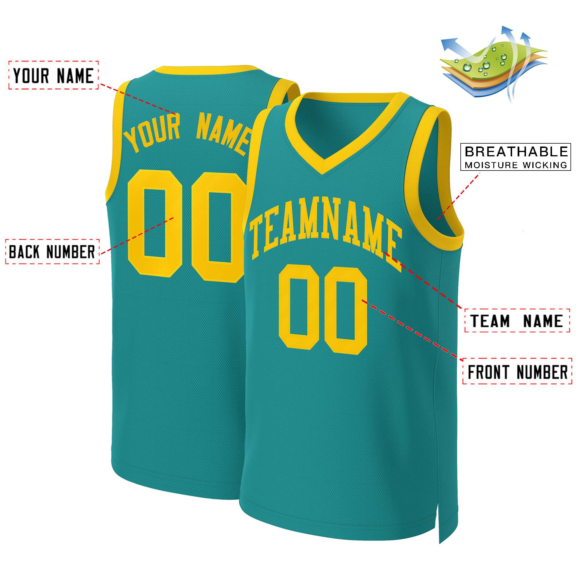 Custom Teal Yellow Classic Tops Basketball Jersey