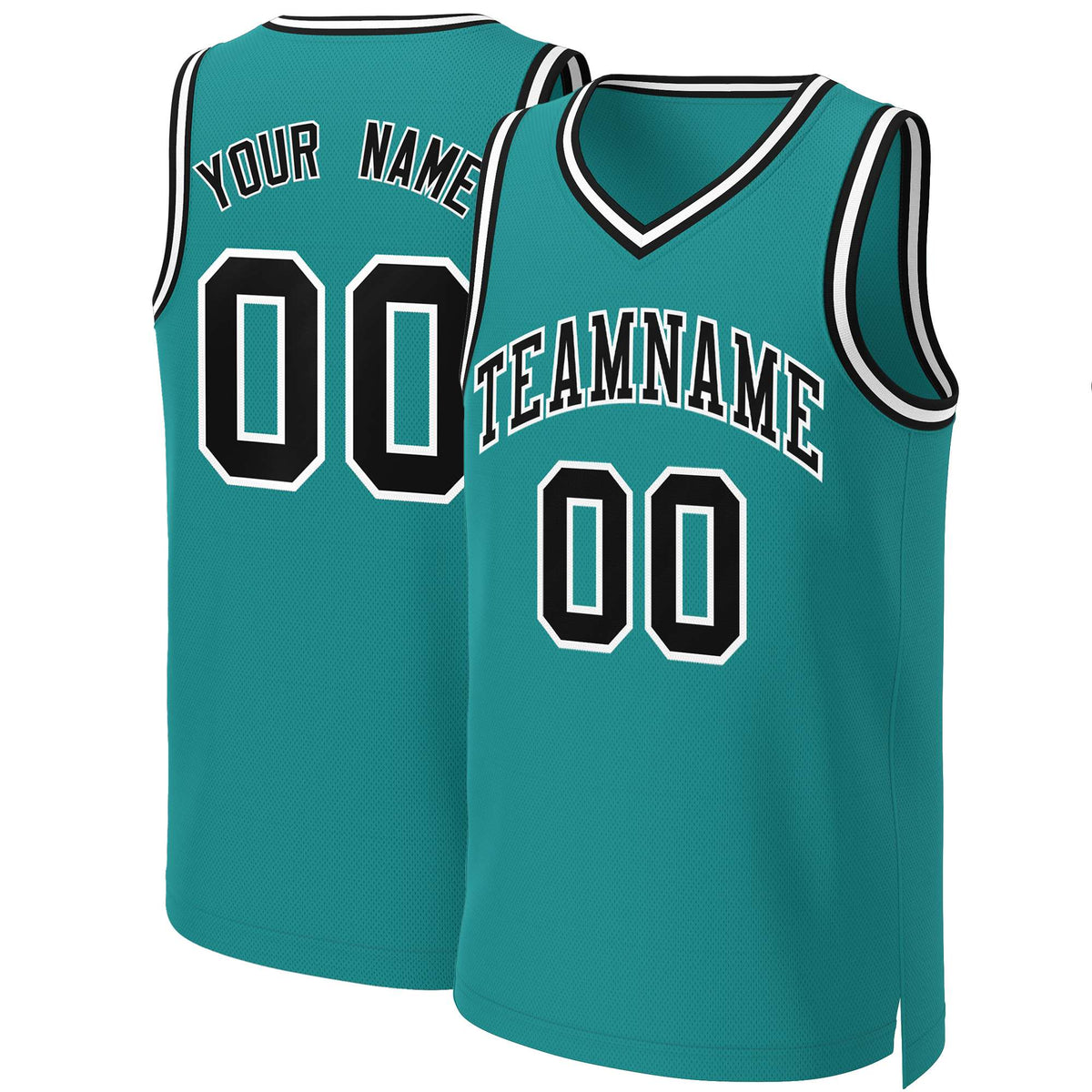 Custom Teal Black-White Classic Tops Basketball Jersey