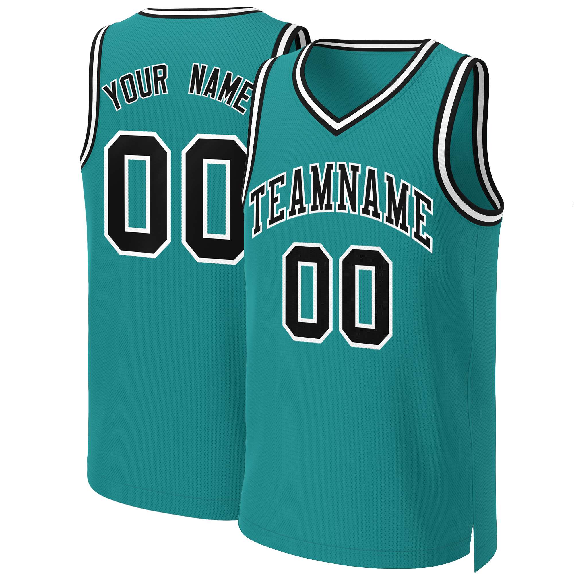 Custom Teal Black-White Classic Tops Basketball Jersey
