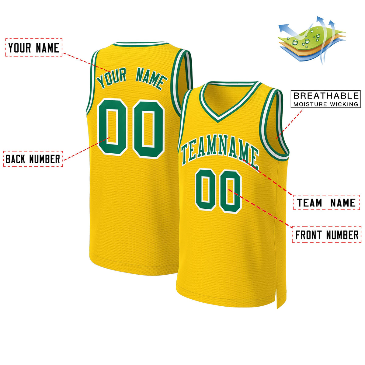 Custom Yellow Kelly Green-White Classic Tops Basketball Jersey