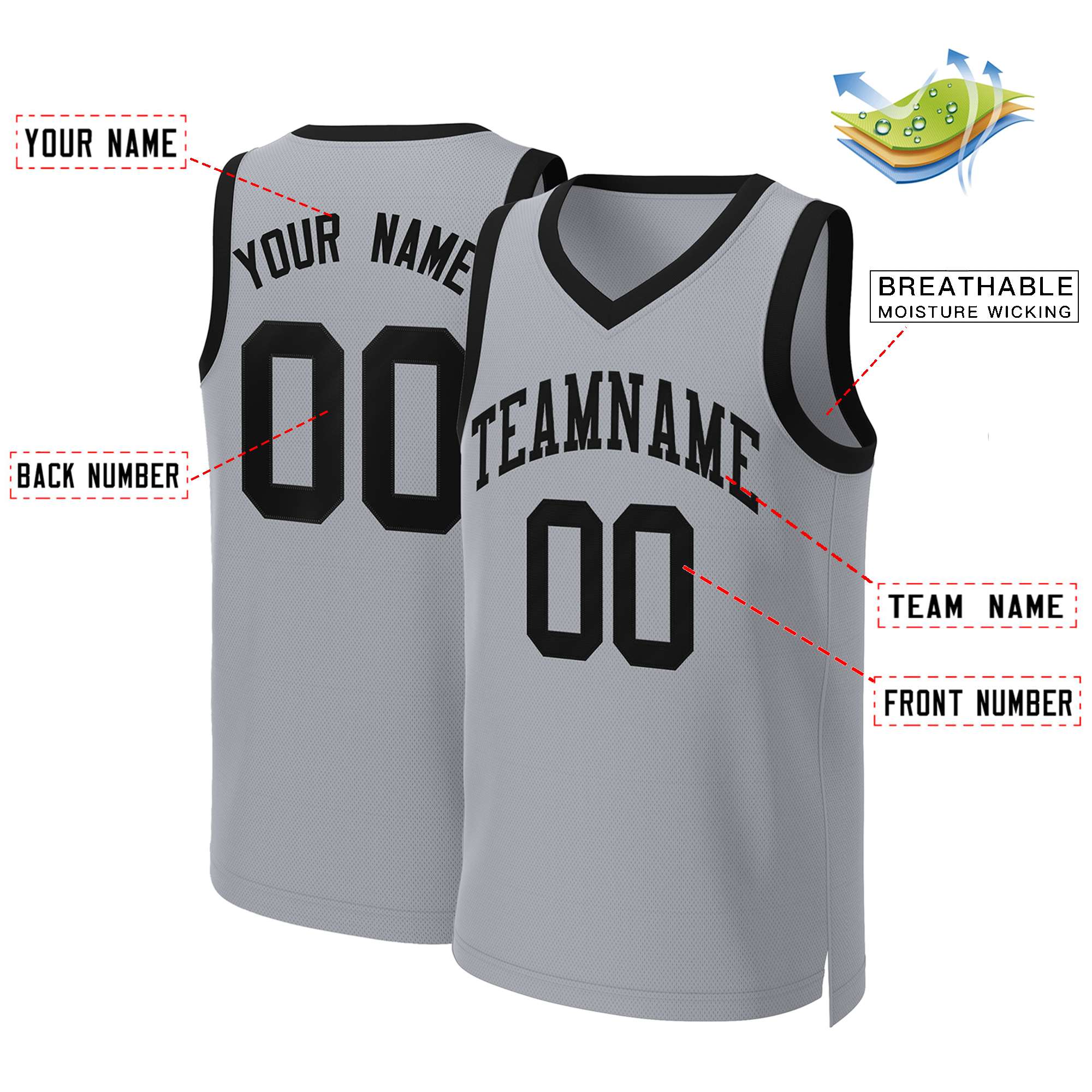 Custom Gray Black Classic Tops Basketball Jersey