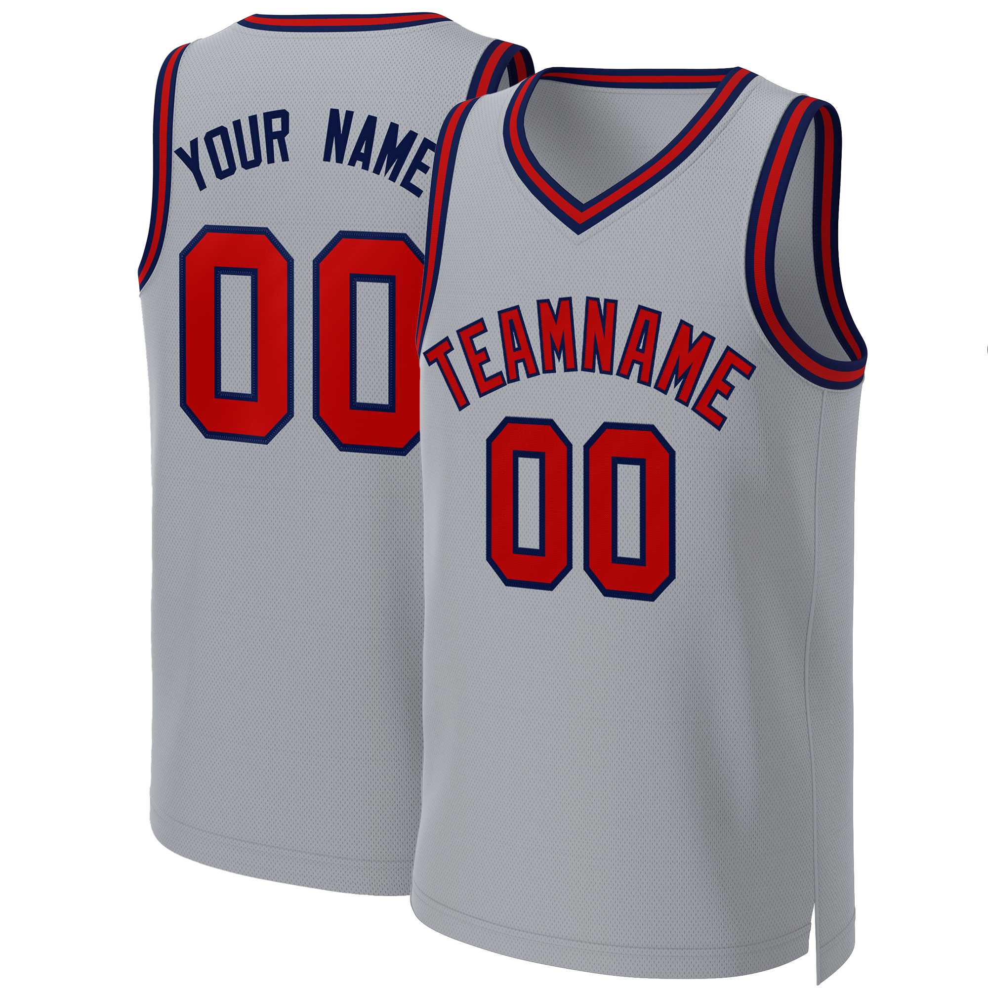 Custom Gray Red-Navy Classic Tops Basketball Jersey