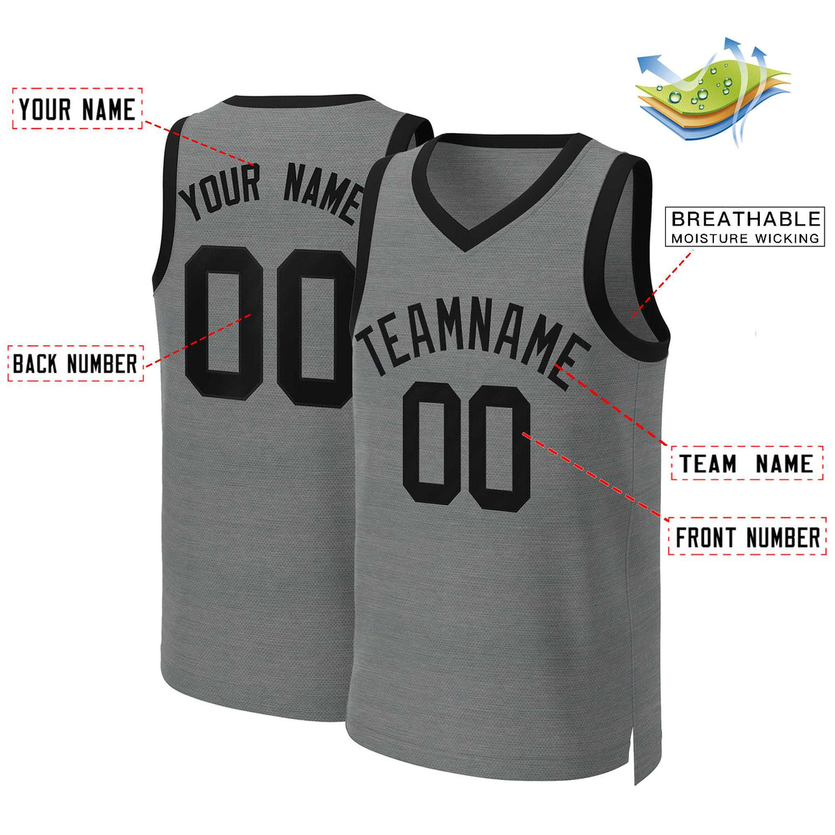 Custom Dark Gray Black Classic Tops Basketball Jersey