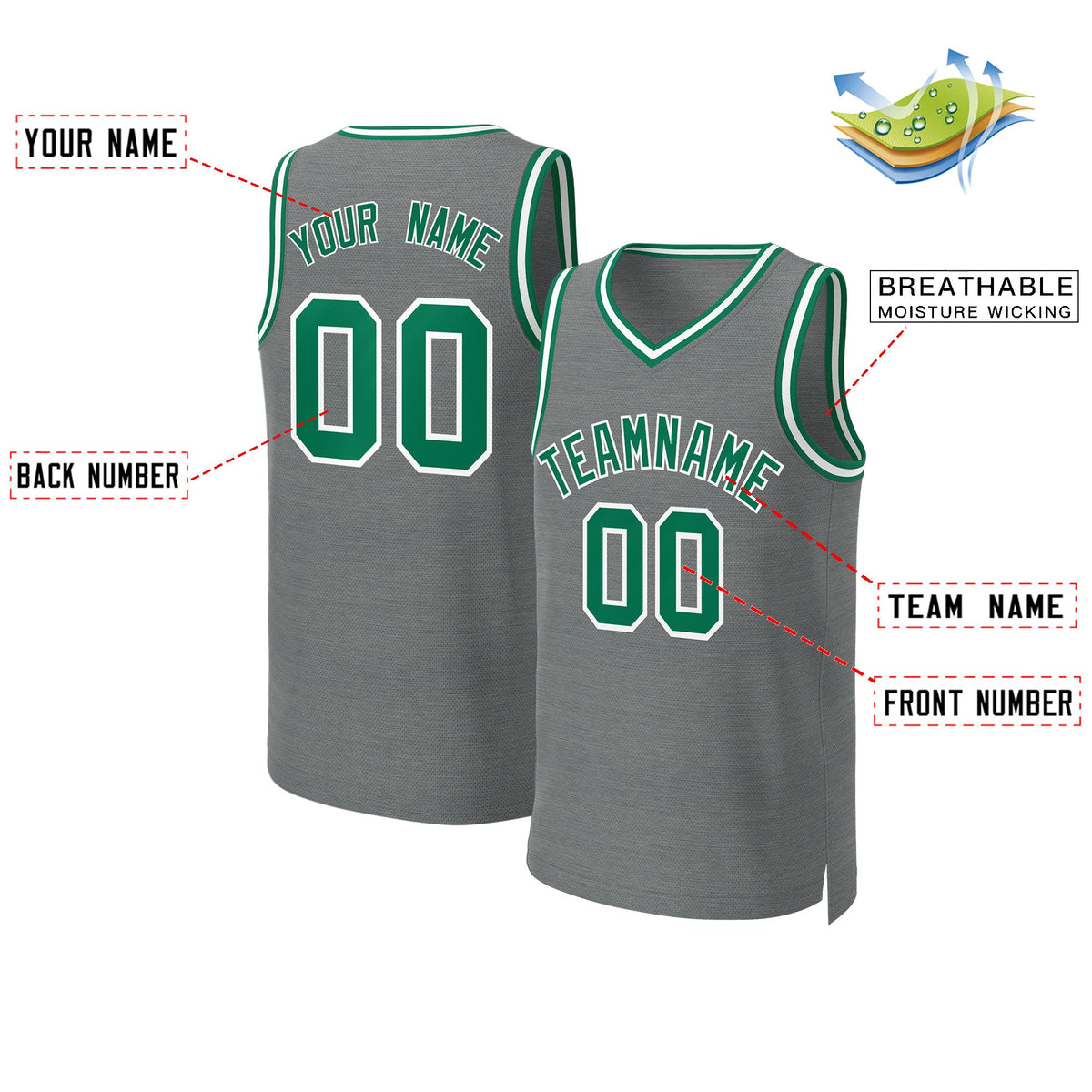 Custom Dark Gray Kelly Green-White Classic Tops Basketball Jersey