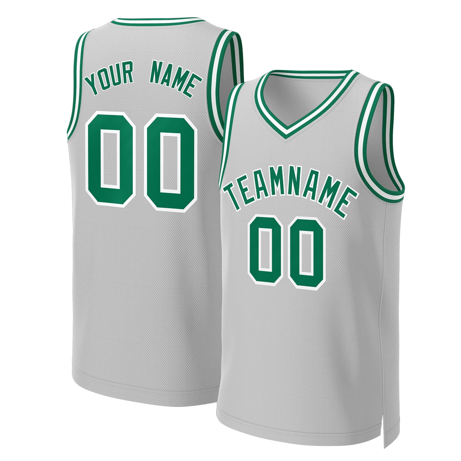 Custom Gray Kelly Green-White Classic Tops Basketball Jersey