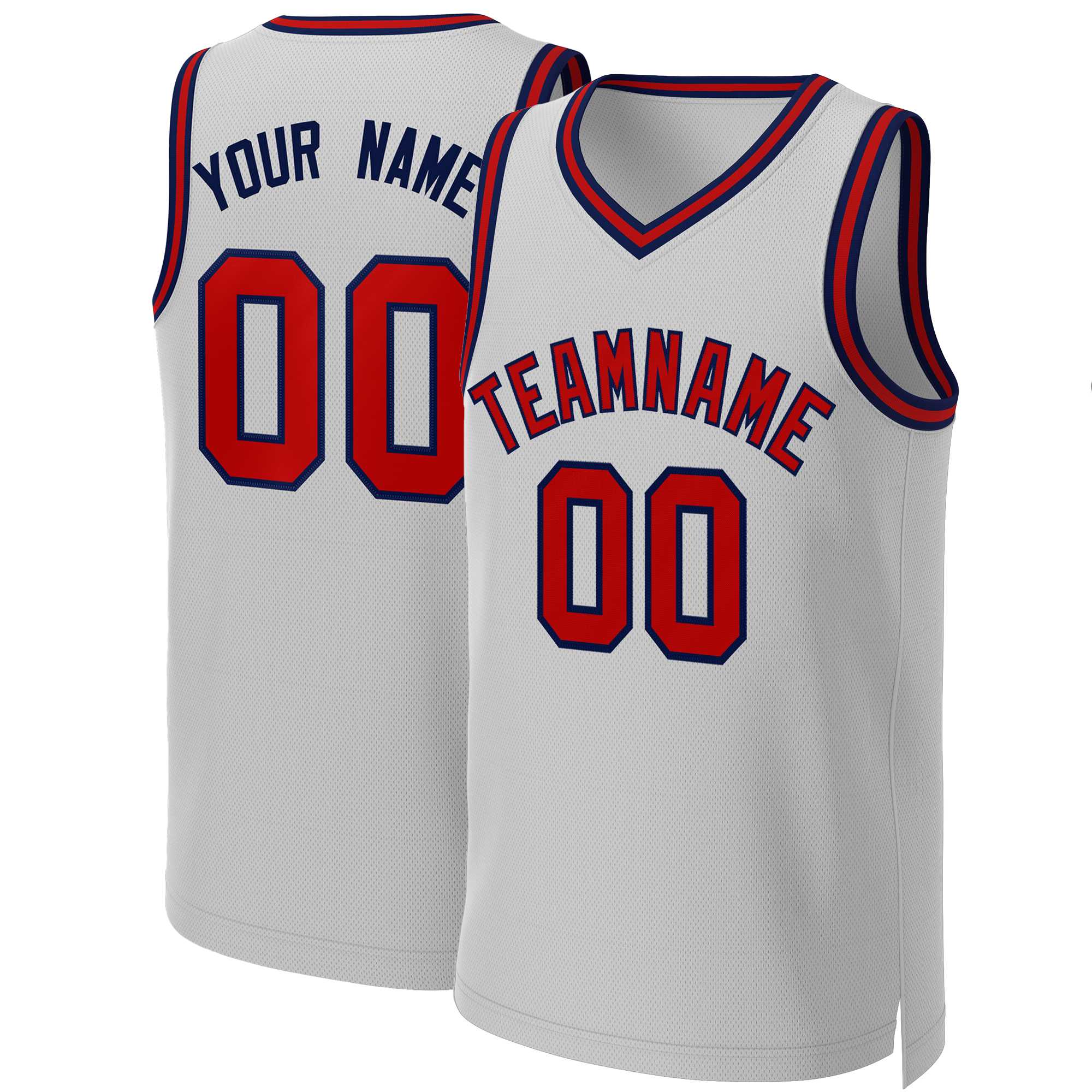 Custom Gray Red-Navy Classic Tops Basketball Jersey