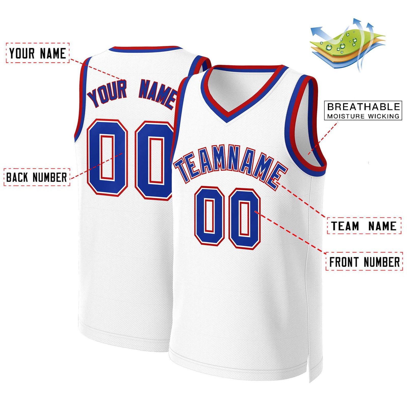 Custom White Royal-White Classic Tops Basketball Jersey