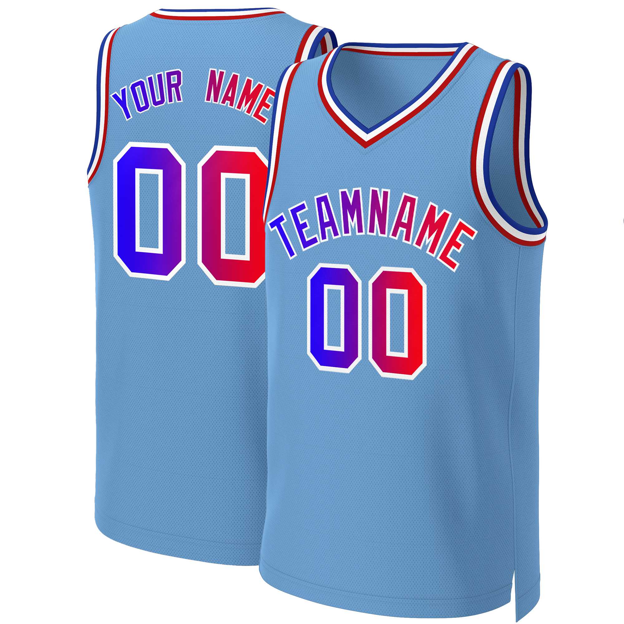 Custom Light Blue Blue-White Classic Gradient Fashion Tops Basketball Jersey