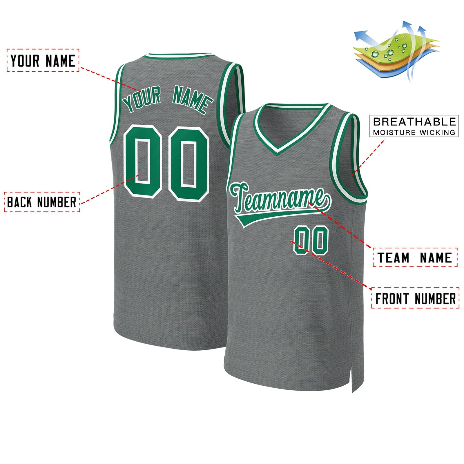 Custom Dark Gray Kelly Green-White Classic Tops Basketball Jersey