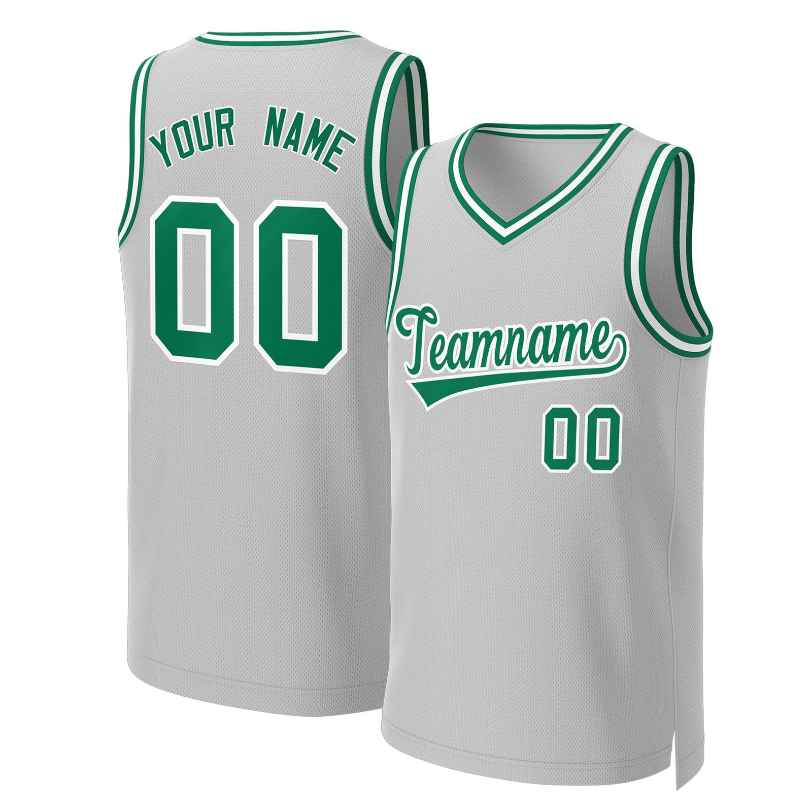 Custom Gray Kelly Green-White Classic Tops Basketball Jersey