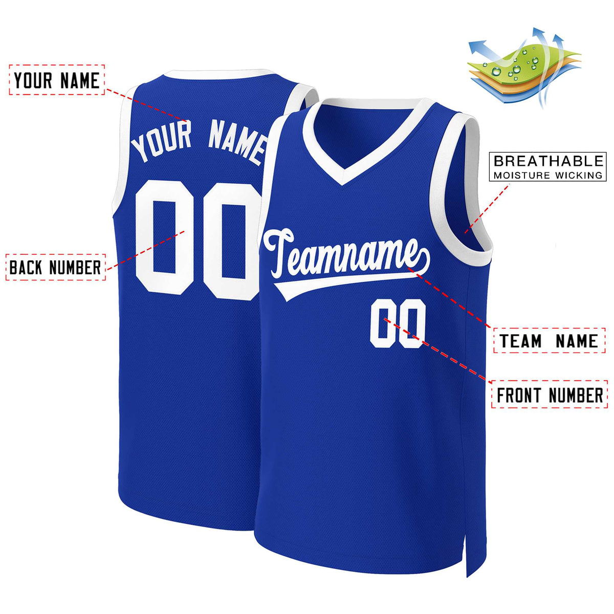 Custom Royal White Classic Tops Basketball Jersey