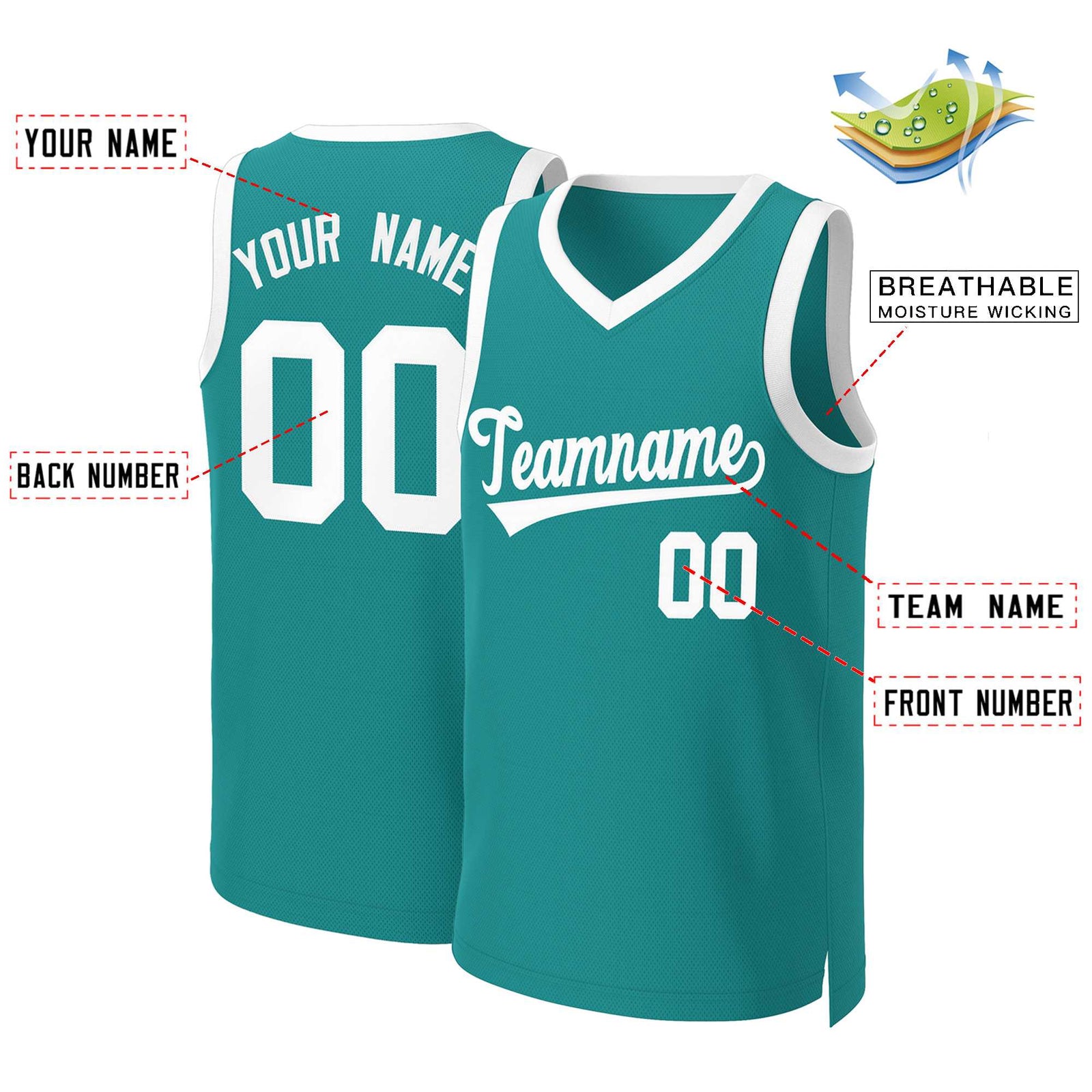 Custom Teal White Classic Tops Basketball Jersey