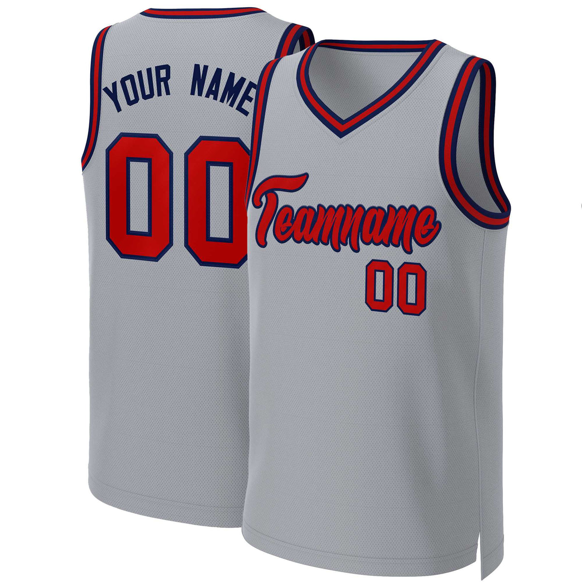 Custom Gray Red-Navy Classic Tops Basketball Jersey