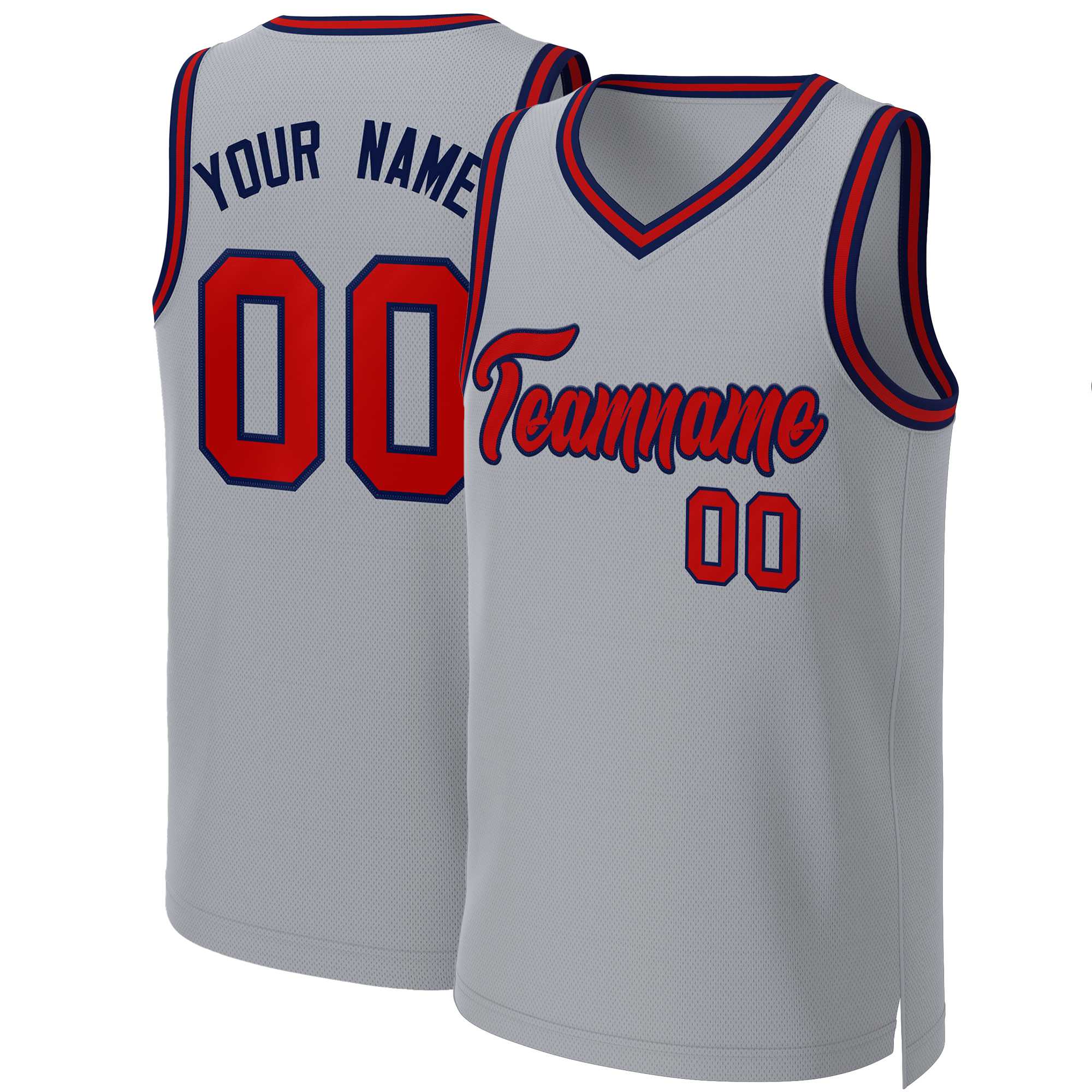 Custom Gray Red-Navy Classic Tops Basketball Jersey