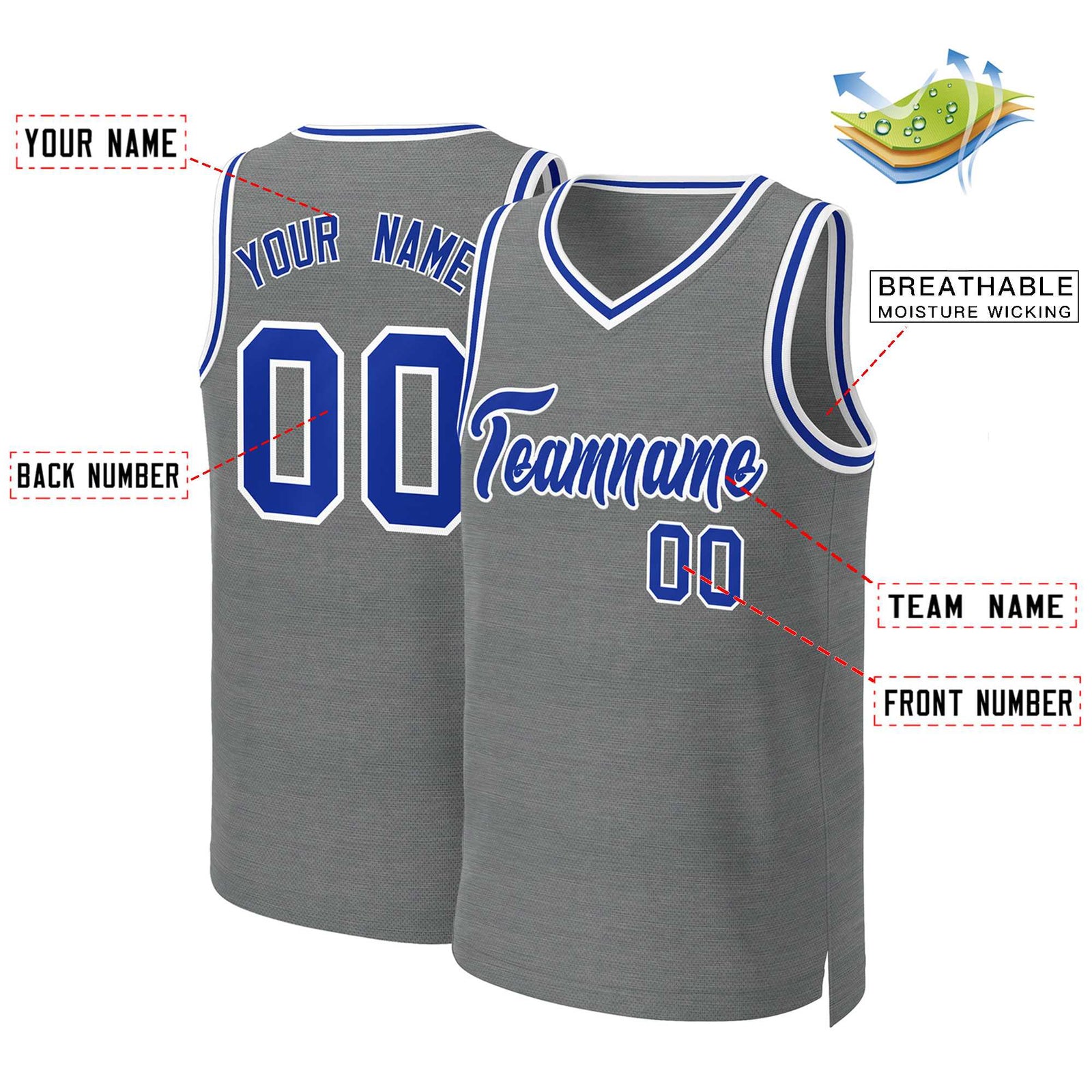 Custom Dark Gray Royal-White Classic Tops Basketball Jersey