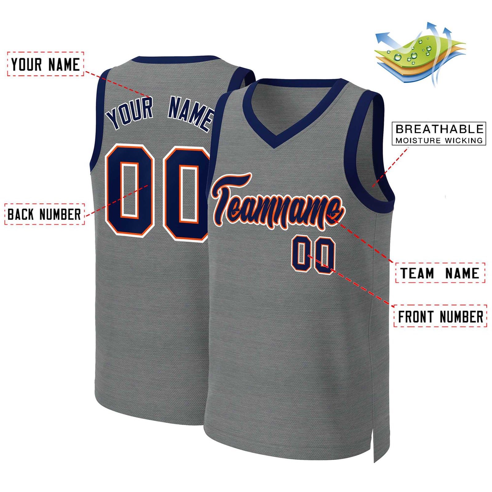 Custom Dark Gray Navy-Orange Classic Tops Basketball Jersey