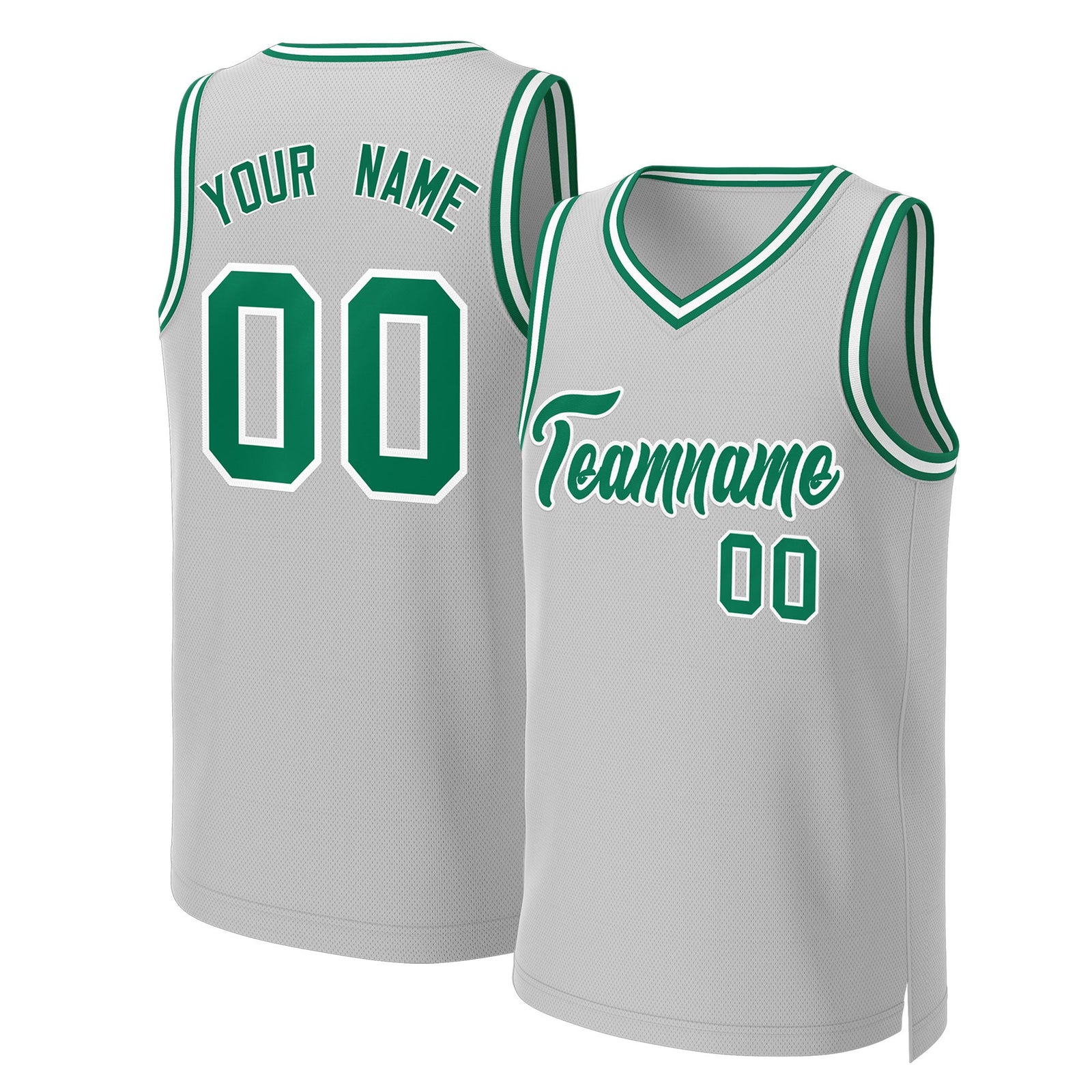 Custom Gray Kelly Green-White Classic Tops Basketball Jersey