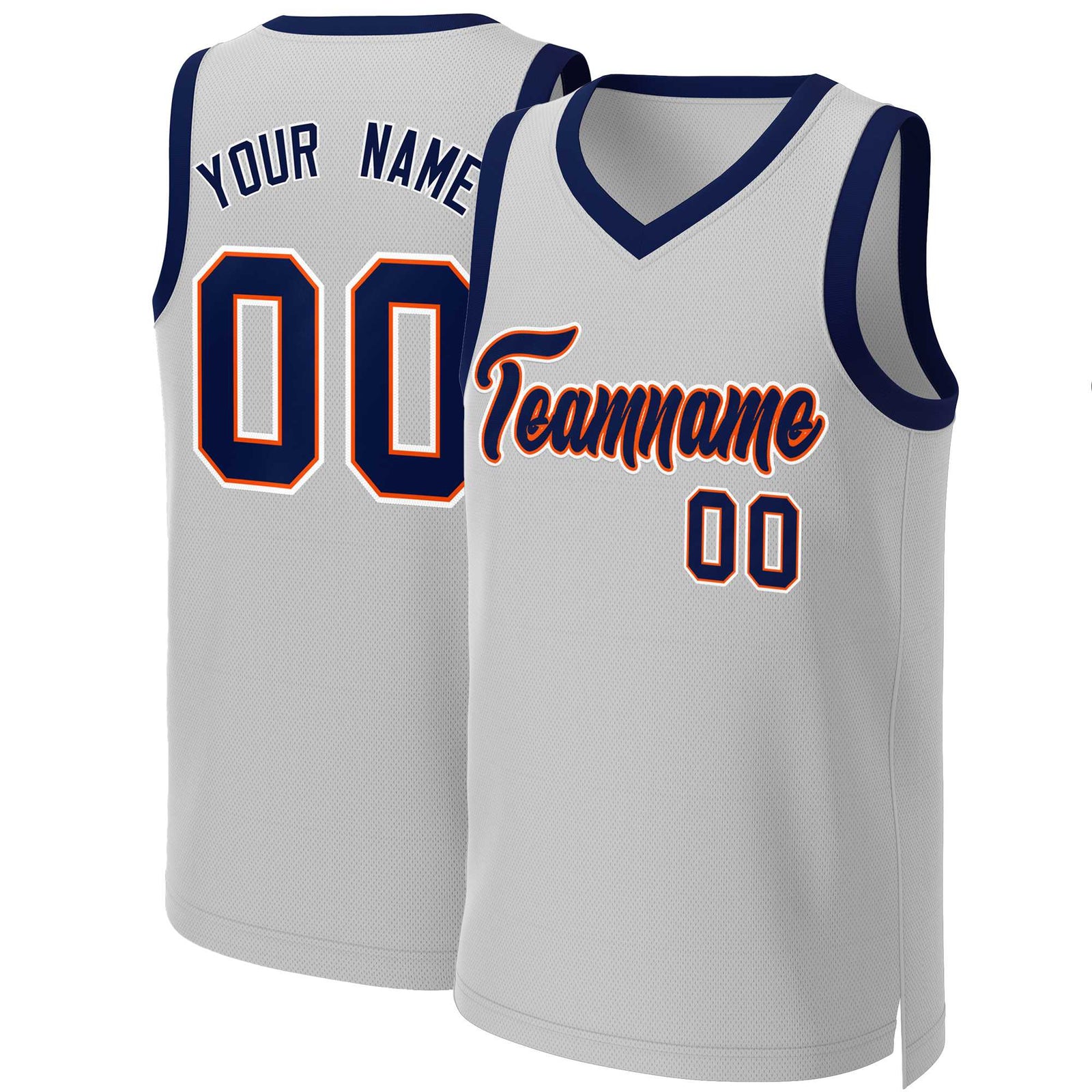Custom Gray Navy-Orange Classic Tops Basketball Jersey