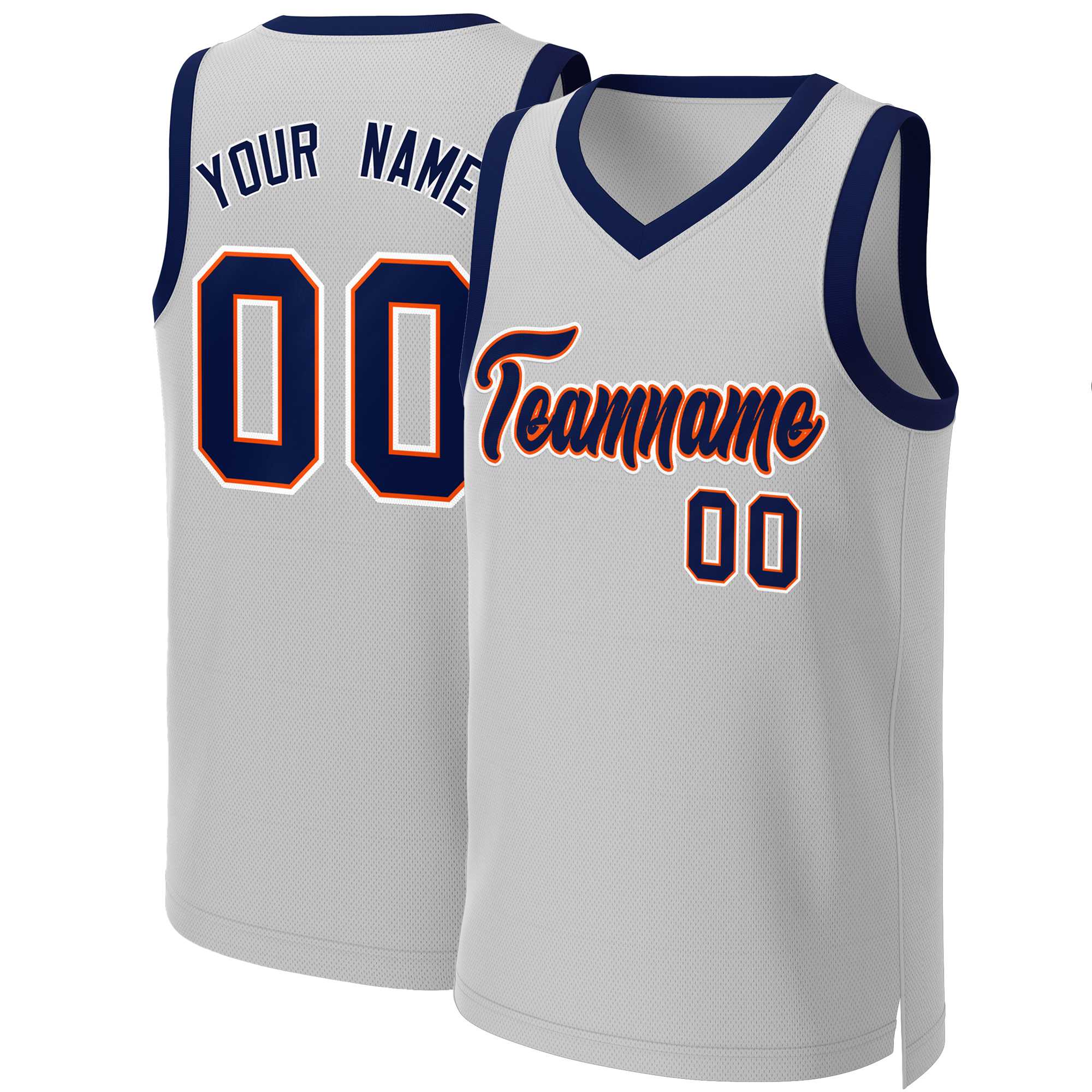 Custom Gray Navy-Orange Classic Tops Basketball Jersey