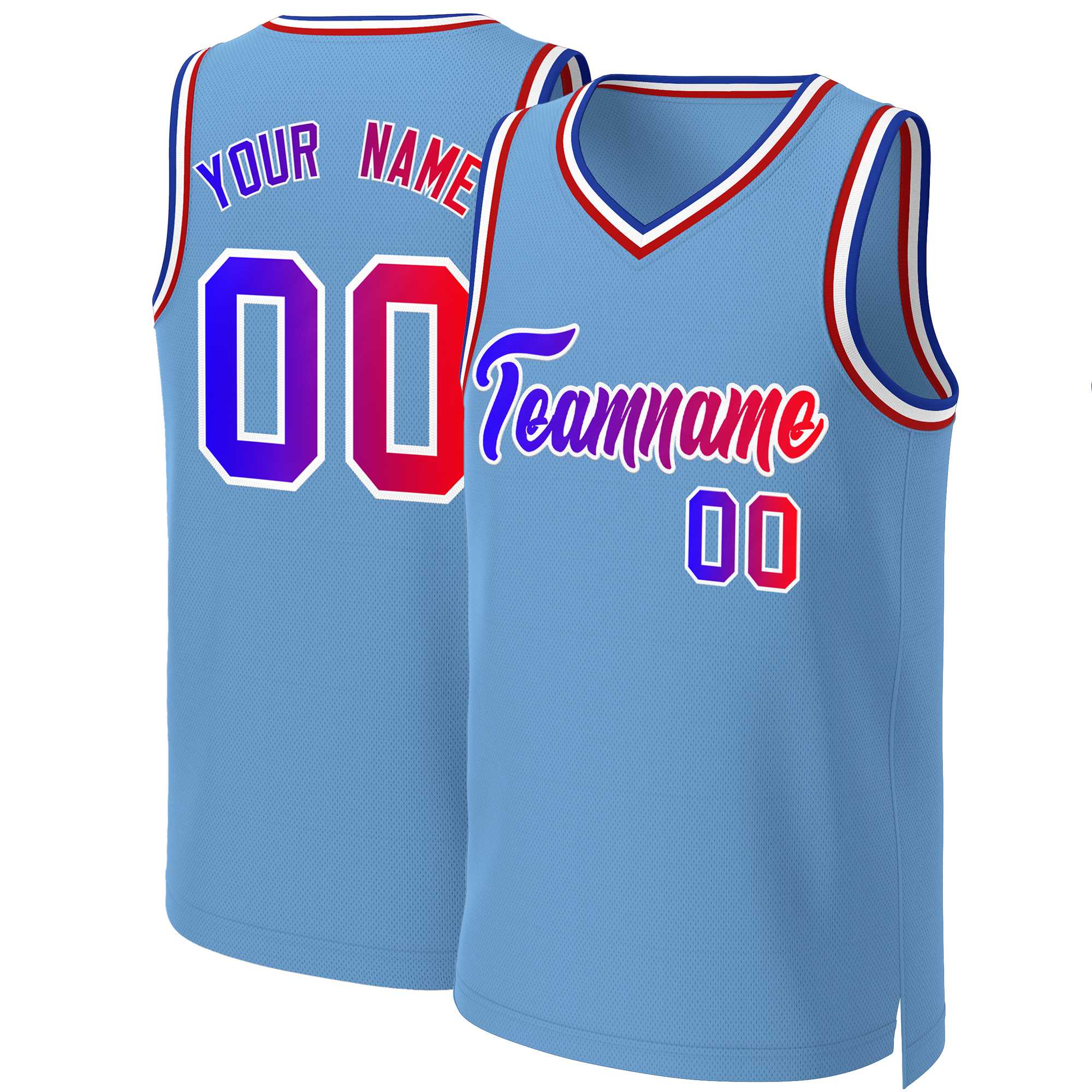 Custom Light Blue Blue-White Classic Gradient Fashion Tops Basketball Jersey